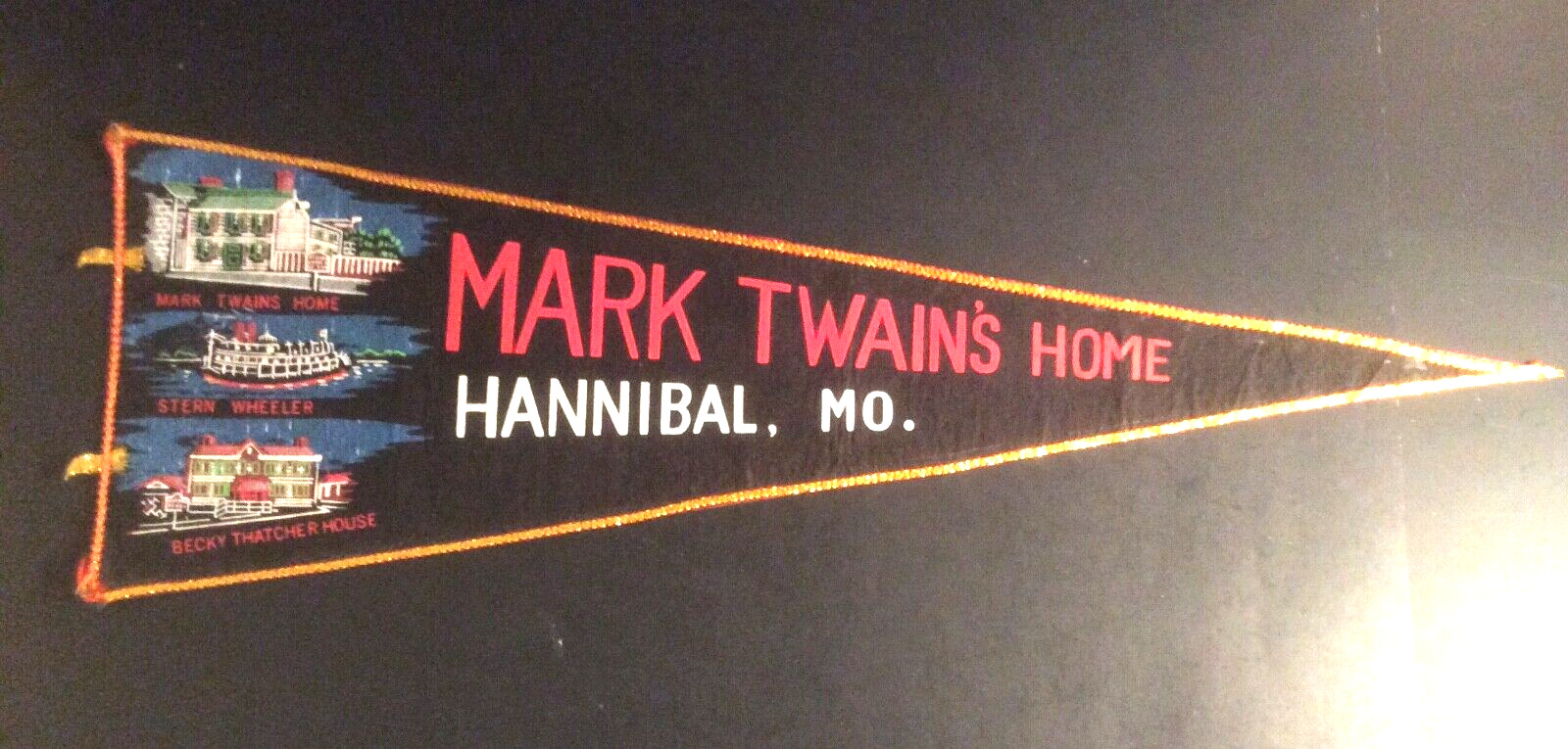Mark Twain’s Home VTG Felt 25” Souviner Pennant Black Hannibal Missouri Historic
