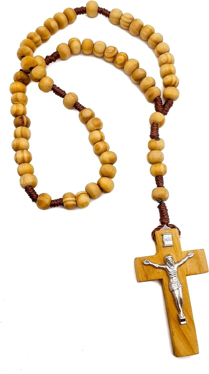 Jerusalem Original Corded Olive Wood Rosary Prayer Beads with Velvet Bag