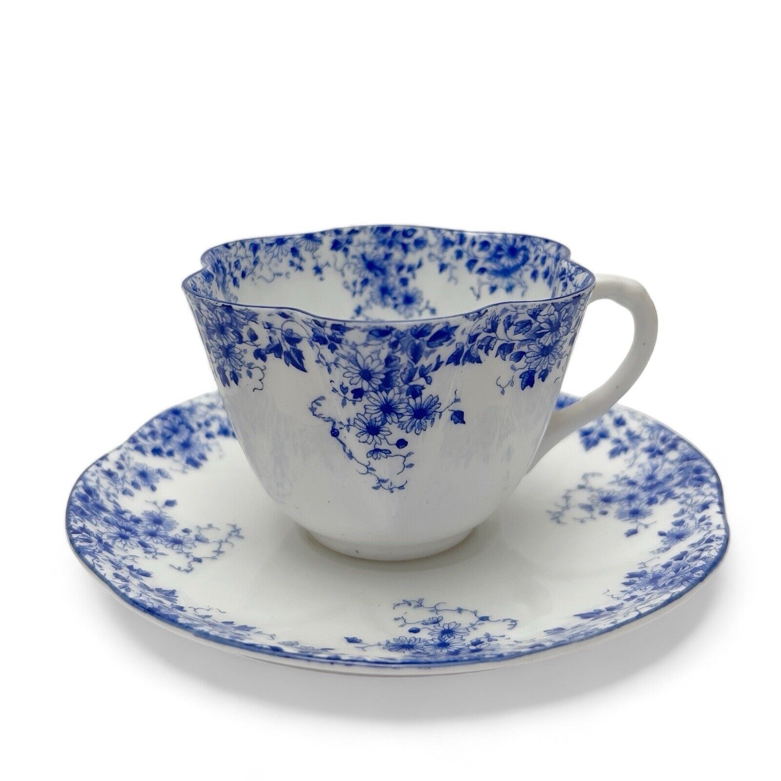 Vintage Shelley England Dainty Blue Floral Teacup & Saucer Bone China