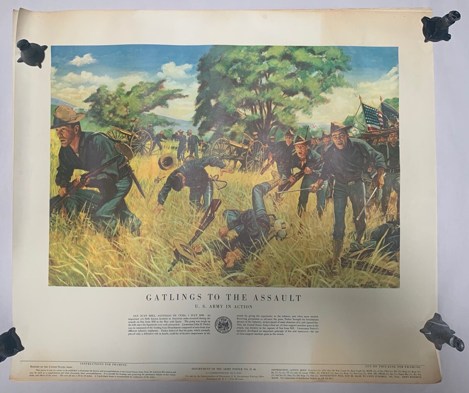 Vtg Department of the Army Military History Poster Gatlings To The Assault (A5)