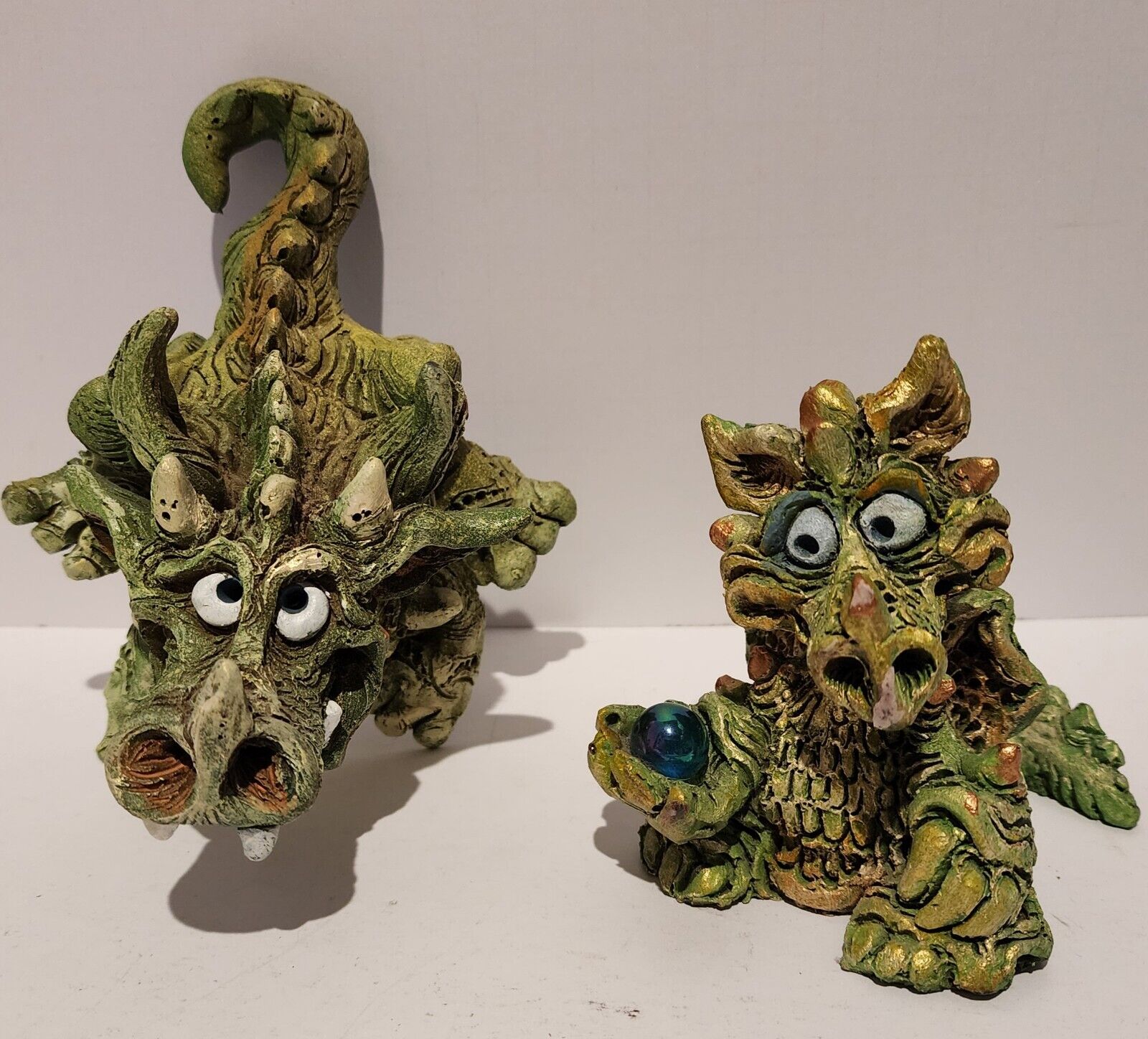 Vintage Set Of 2 Carved Wood Dragons 1980s (Steve Tunturi?) Very Rare / Unique 