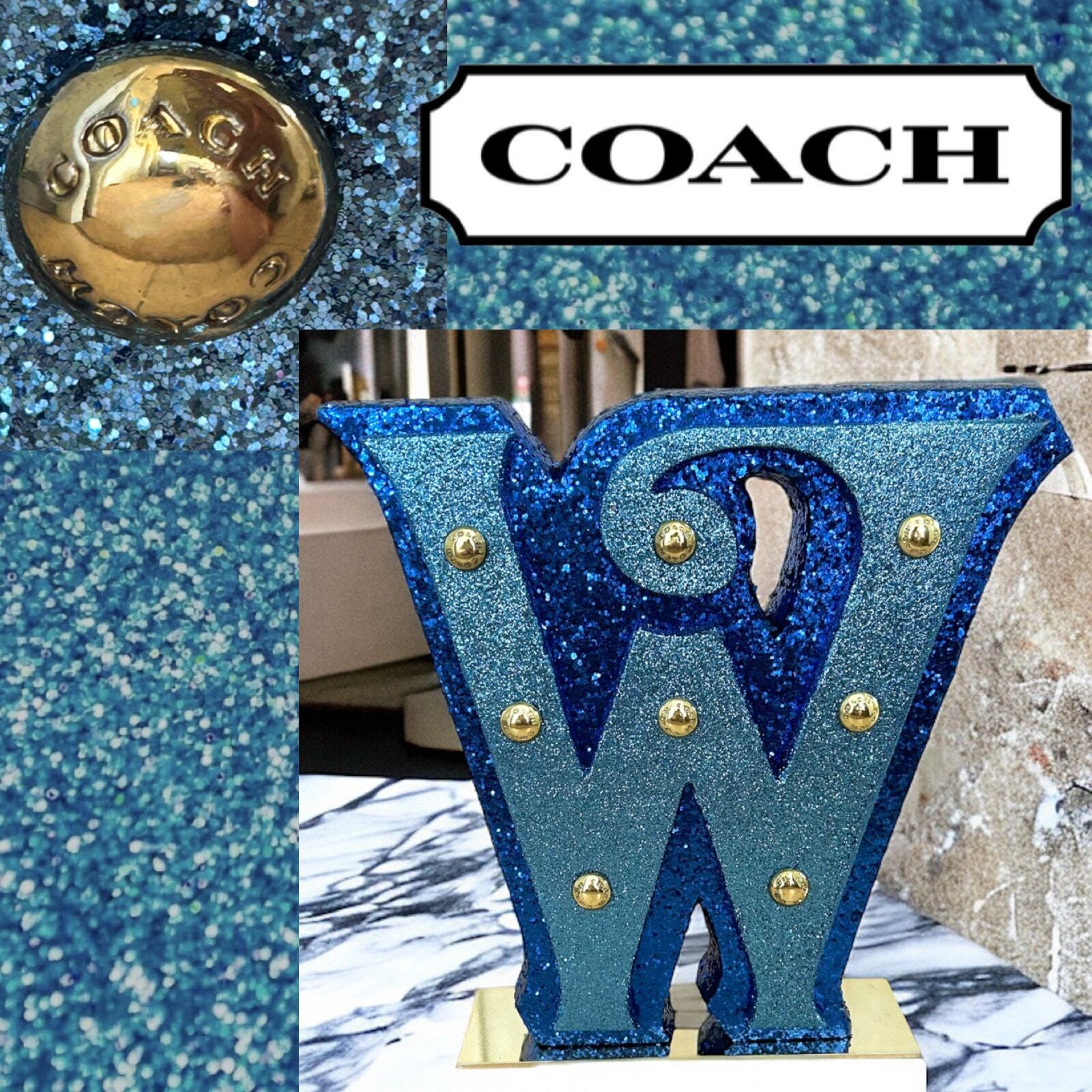 Super RARE COACH STORE DISPLAY Blue with BRASS Coach Studs W Letter Sign Decore