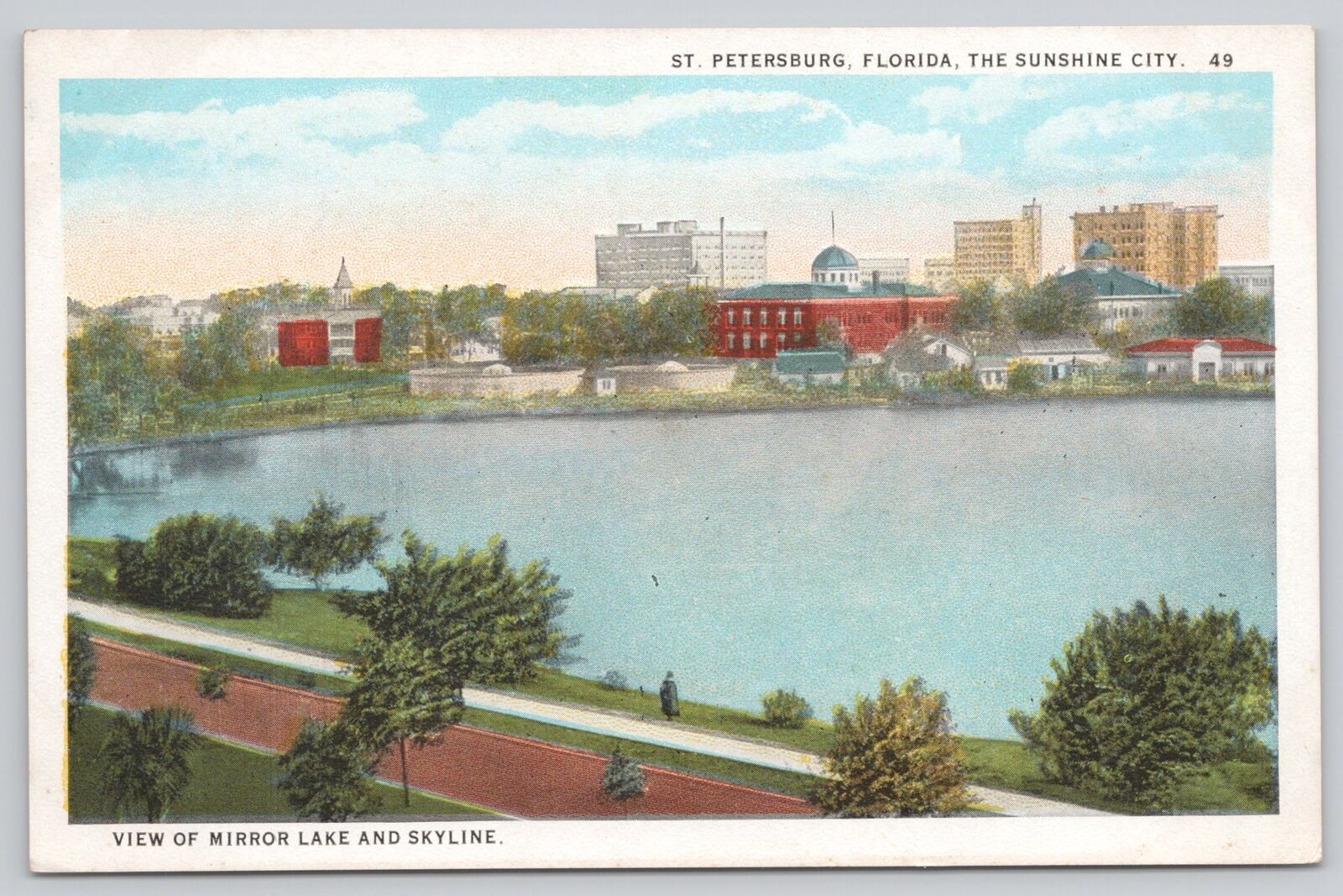 Postcard St. Petersburg Florida View Mirror Lake And Skyline Curt Teich Co.