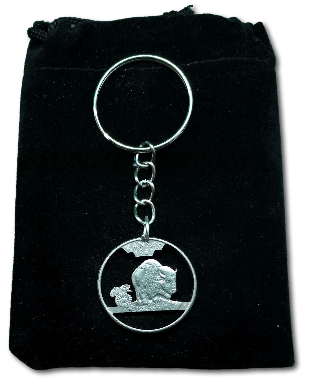 2005 Kansas State Quarter American Cut Coin Keychain Jewelry