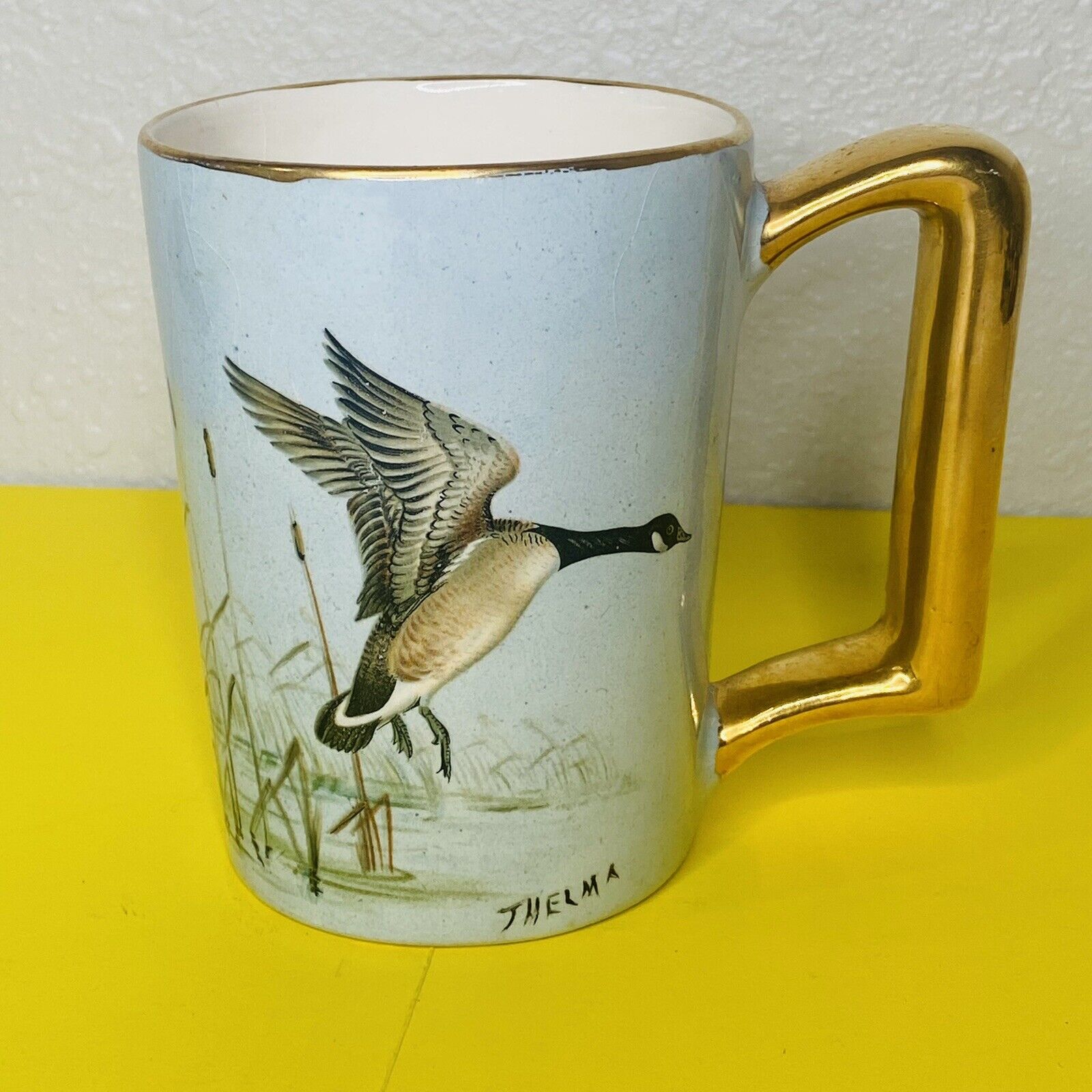 Thelma 1964 Vtg Mug Fielding Our Leader Geese Blue Gold