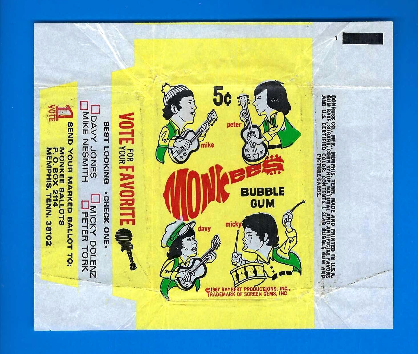 1967 MONKEES 3RD SERIES WAX WRAPPER DONRUSS....NO CARDS