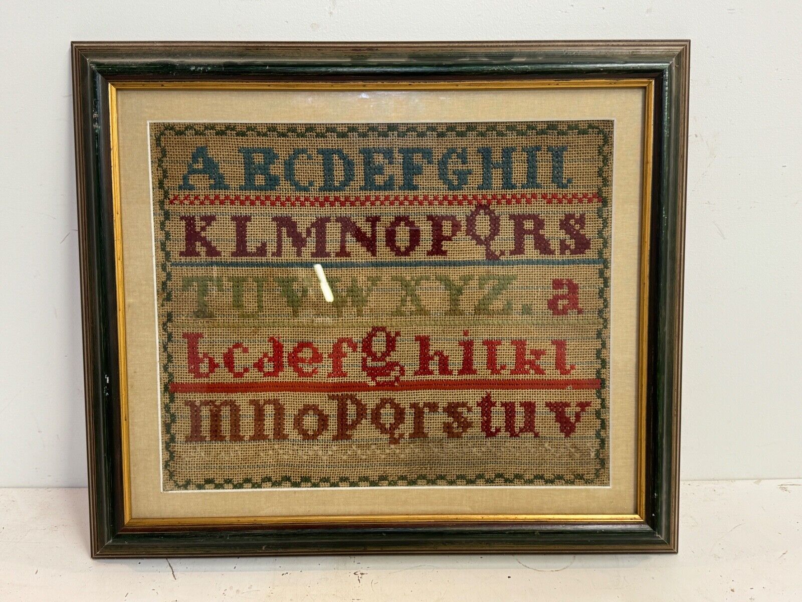 Antique Alphabet Needlepoint Sampler Framed