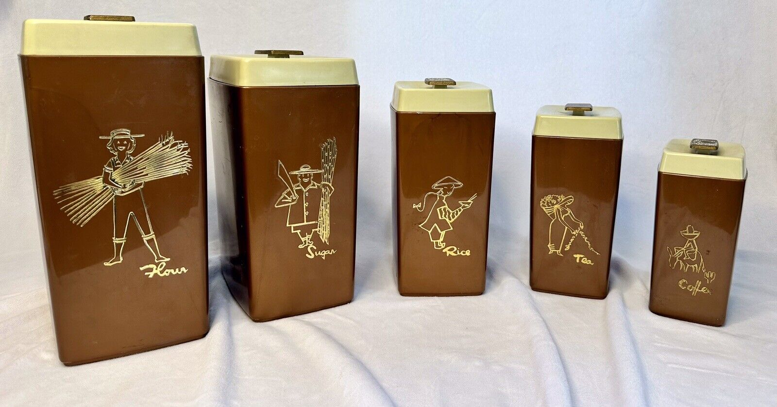 Canisters Genuine Mid Century Retro Set Great Brown by Nylex Aust Set 5 1960s Vt