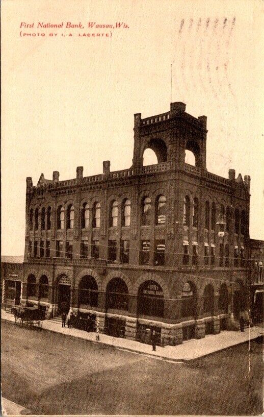 Vintage Postcard View of First National Bank Wausau Wisconsin WI 1907       1127