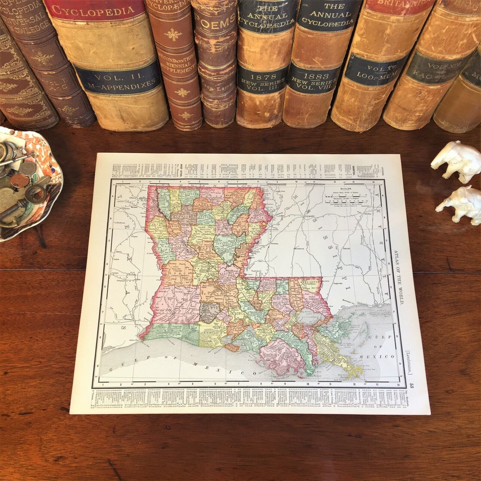 Large Original 1898 Antique Map LOUISIANA Baton Rouge Shreveport Lafayette Houma