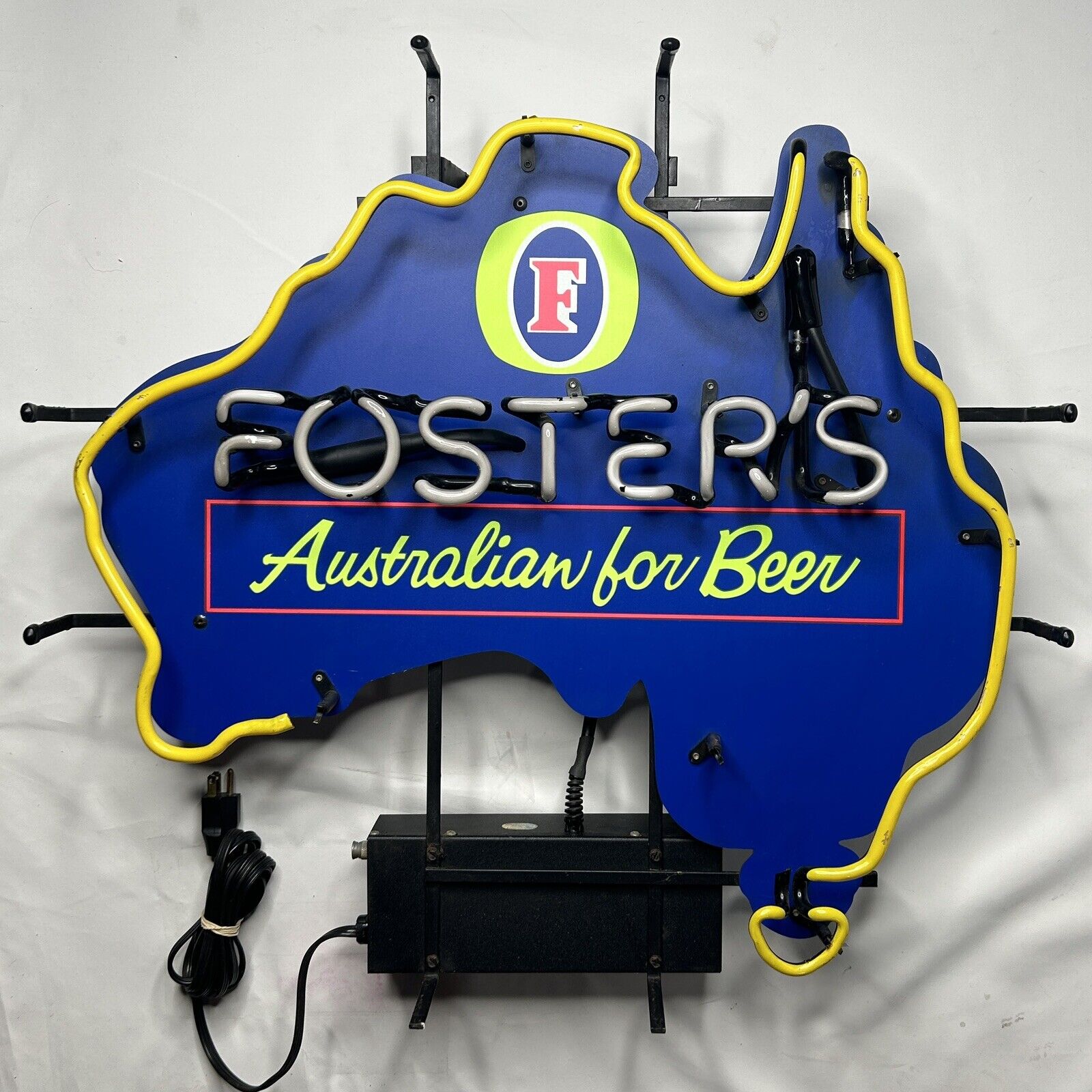 FOSTERS BEER Neon Beer Sign Broken Yellow Tube - “Foster’s” Still Lights Up