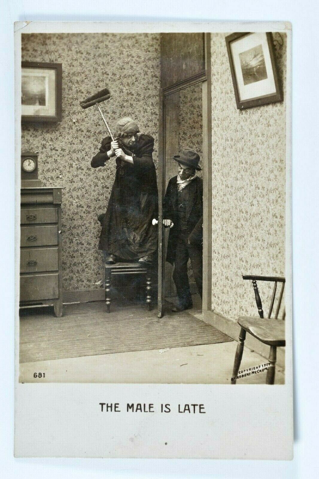 Robert McCrum The Male Is Late Comic Funny RPPC Real Photo Vintage 1907 Postcard