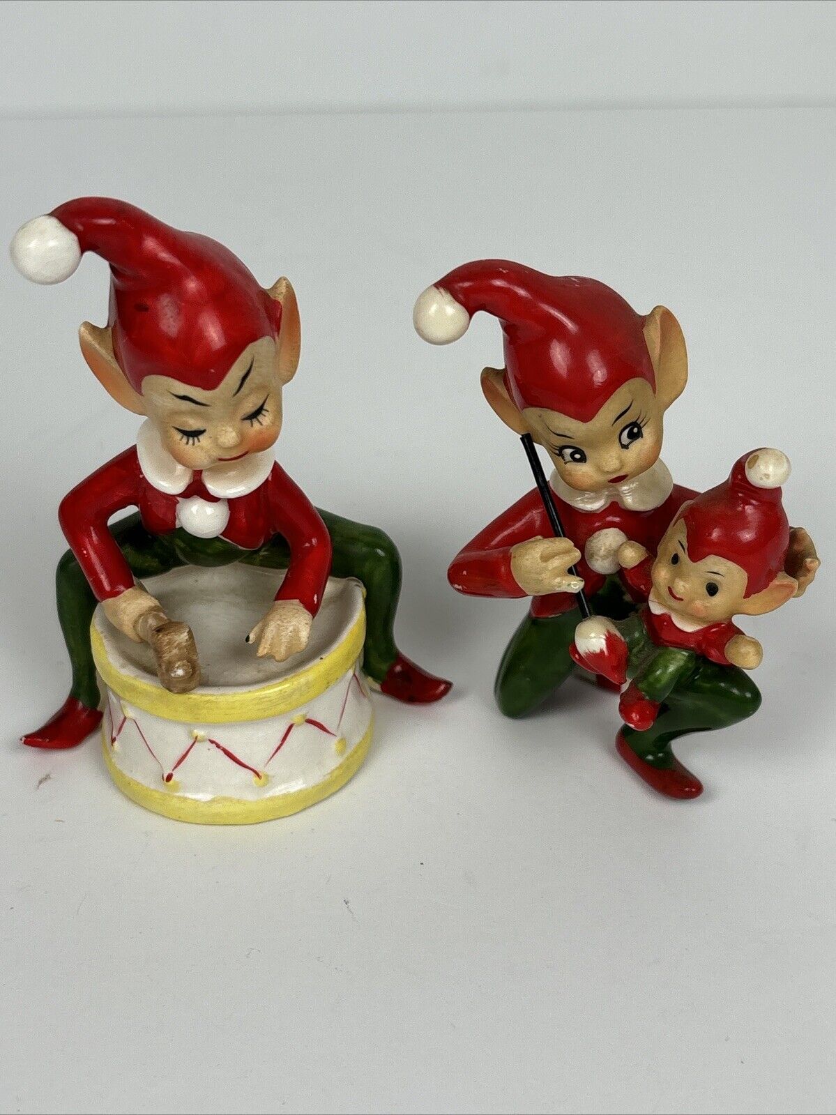 Vintage Josef Originals Pixie Elf Christmas Japan Figurines (2) RARE