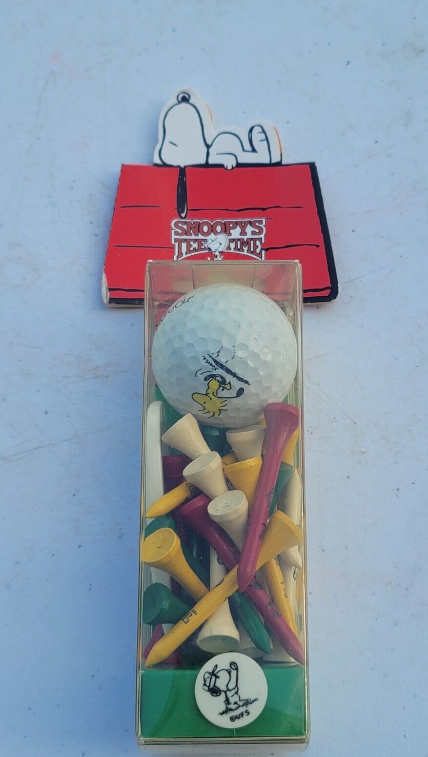 NOS Vintage Snoopy Tee Time Golf Set Club de Golf 1958 Laguna Hills Ball Tees M