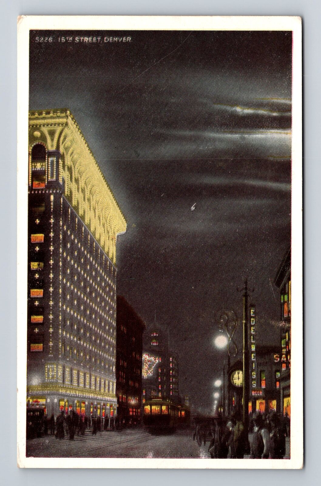 Denver CO-Colorado, Night on 15th Street in Denver, Antique Vintage Postcard