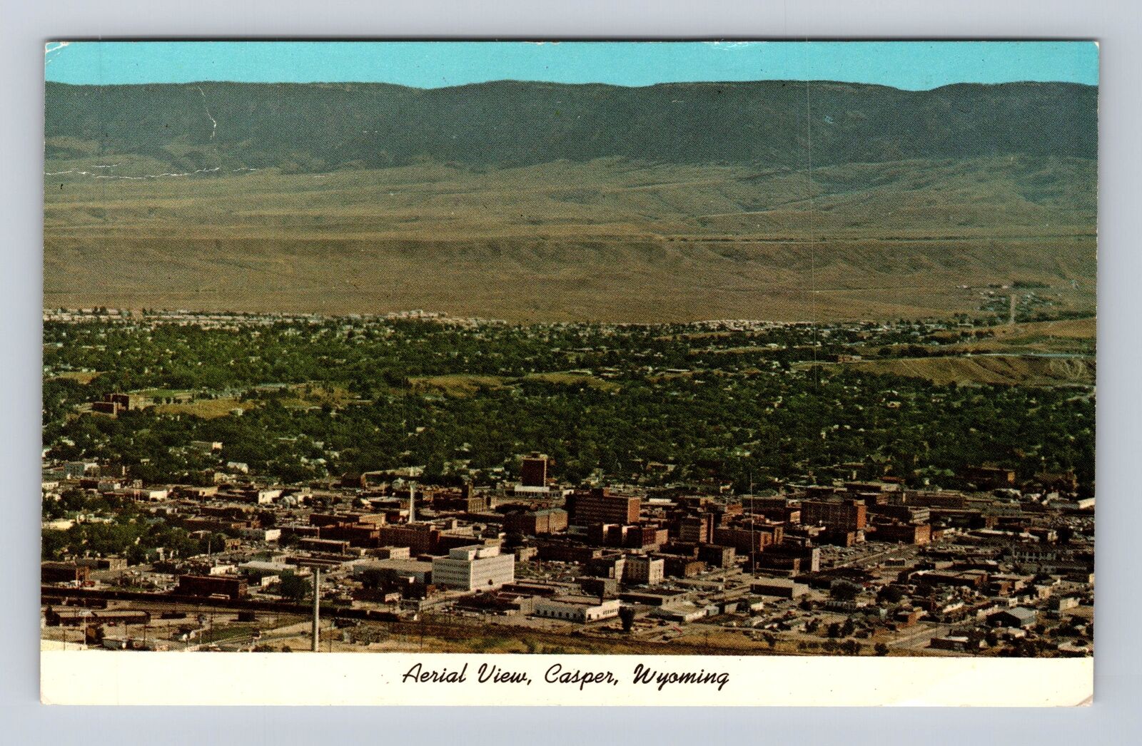 Casper WY-Wyoming, Aerial Of Town Area, Antique, Vintage Souvenir Postcard