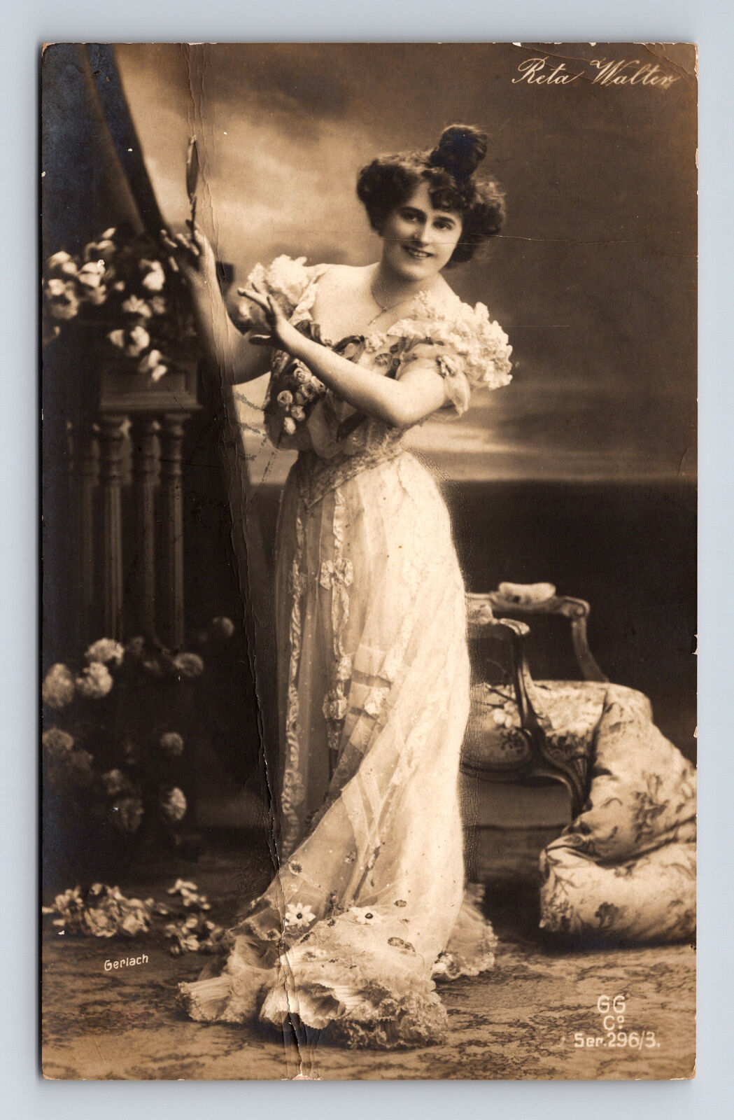 1906 RPPC German Opera Singer Reta Walter Flowered Dress Gerlach Studio Postcard
