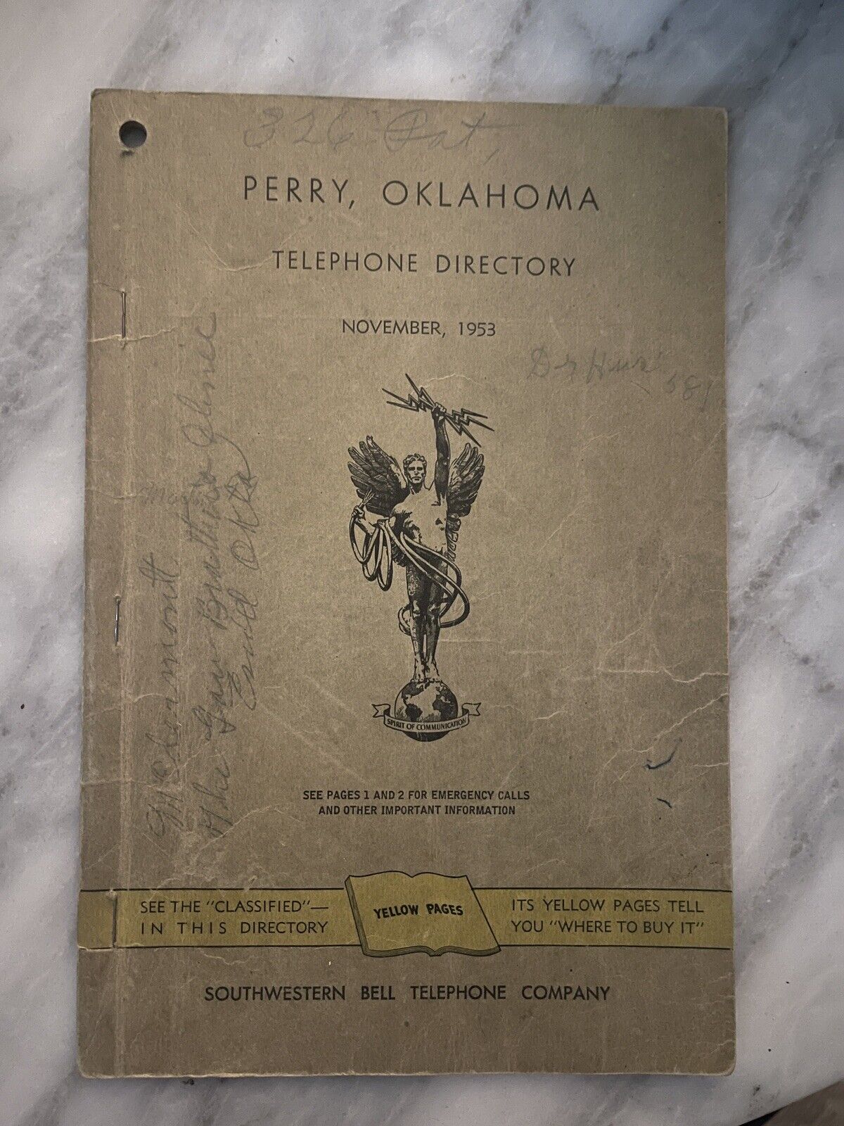 rare 1953 PERRY OKLAHOMA yellow pages southwestern bell telephone directory 