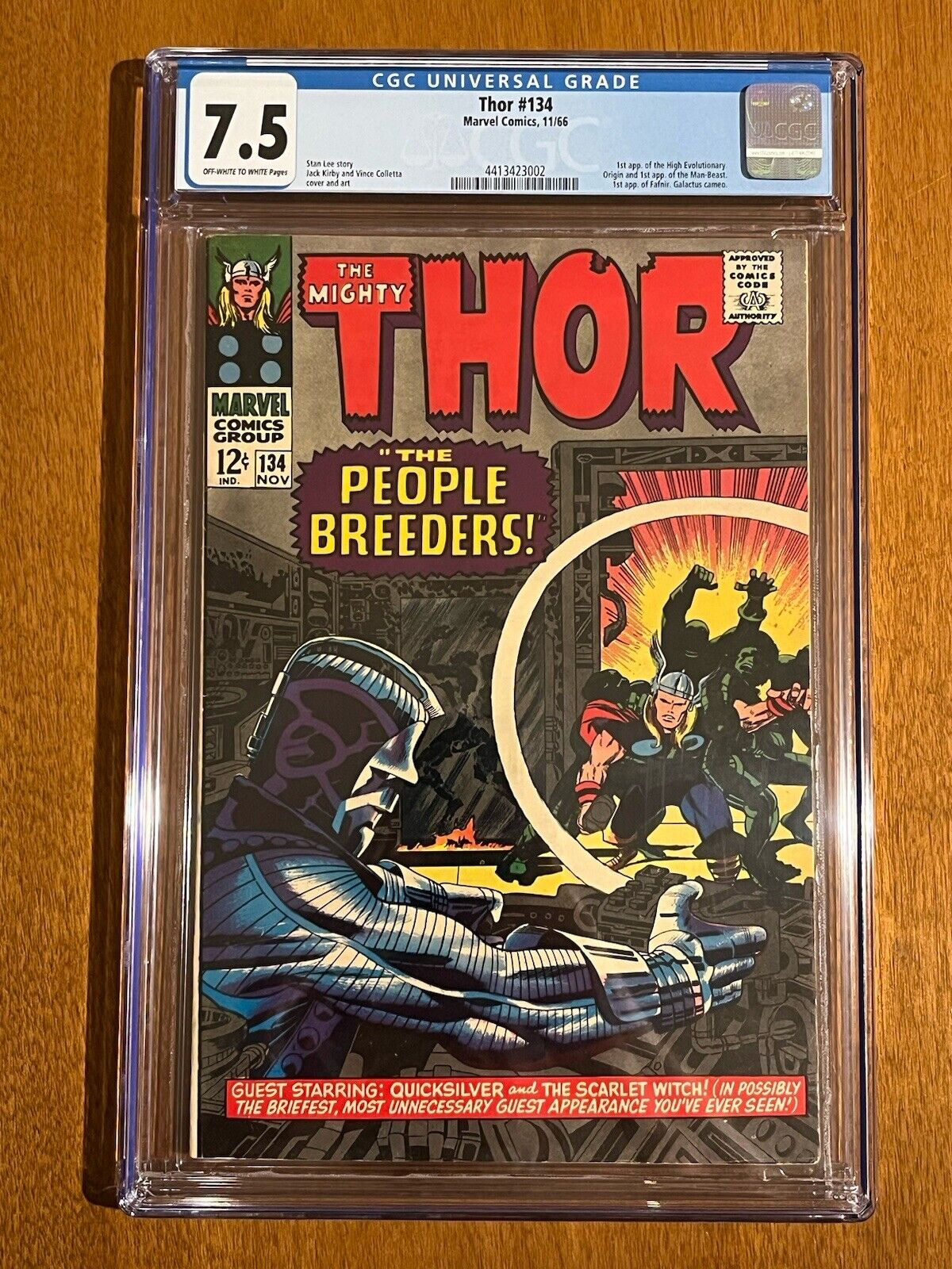 The Mighty Thor #134/CGC Universal 7.5 OW-W/1st High Evolutionary