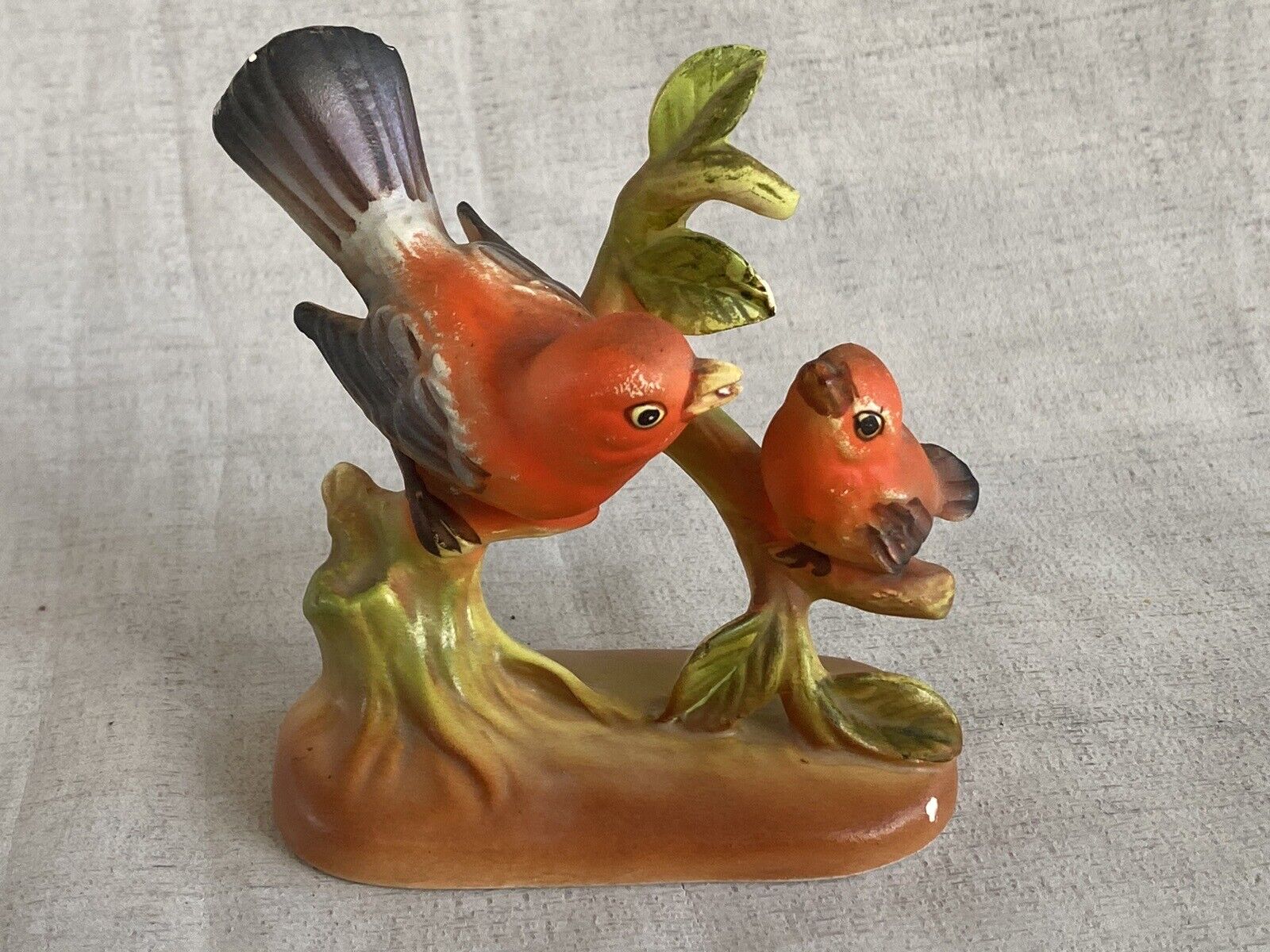 Vintage Porcelain Ceramic Scarlet Tanager Birds 4\