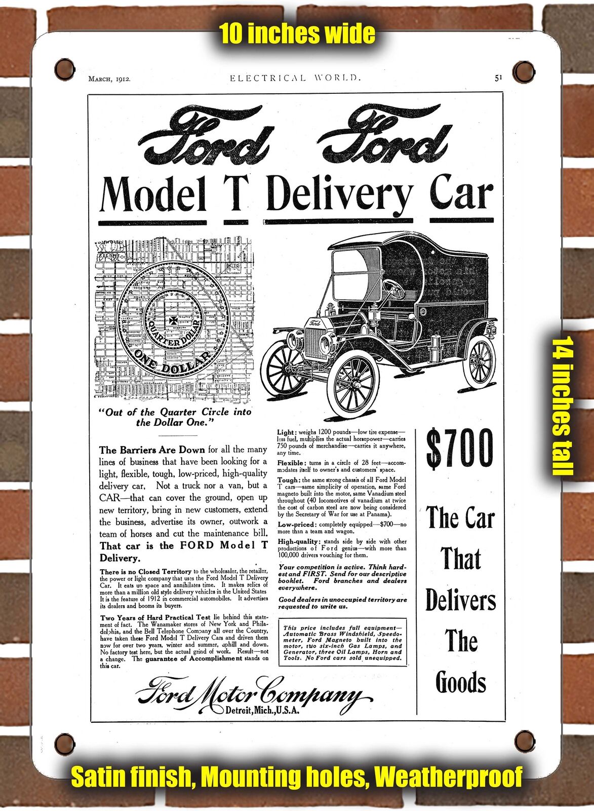METAL SIGN - 1912 Model T Delivery Car - 10x14 Inches