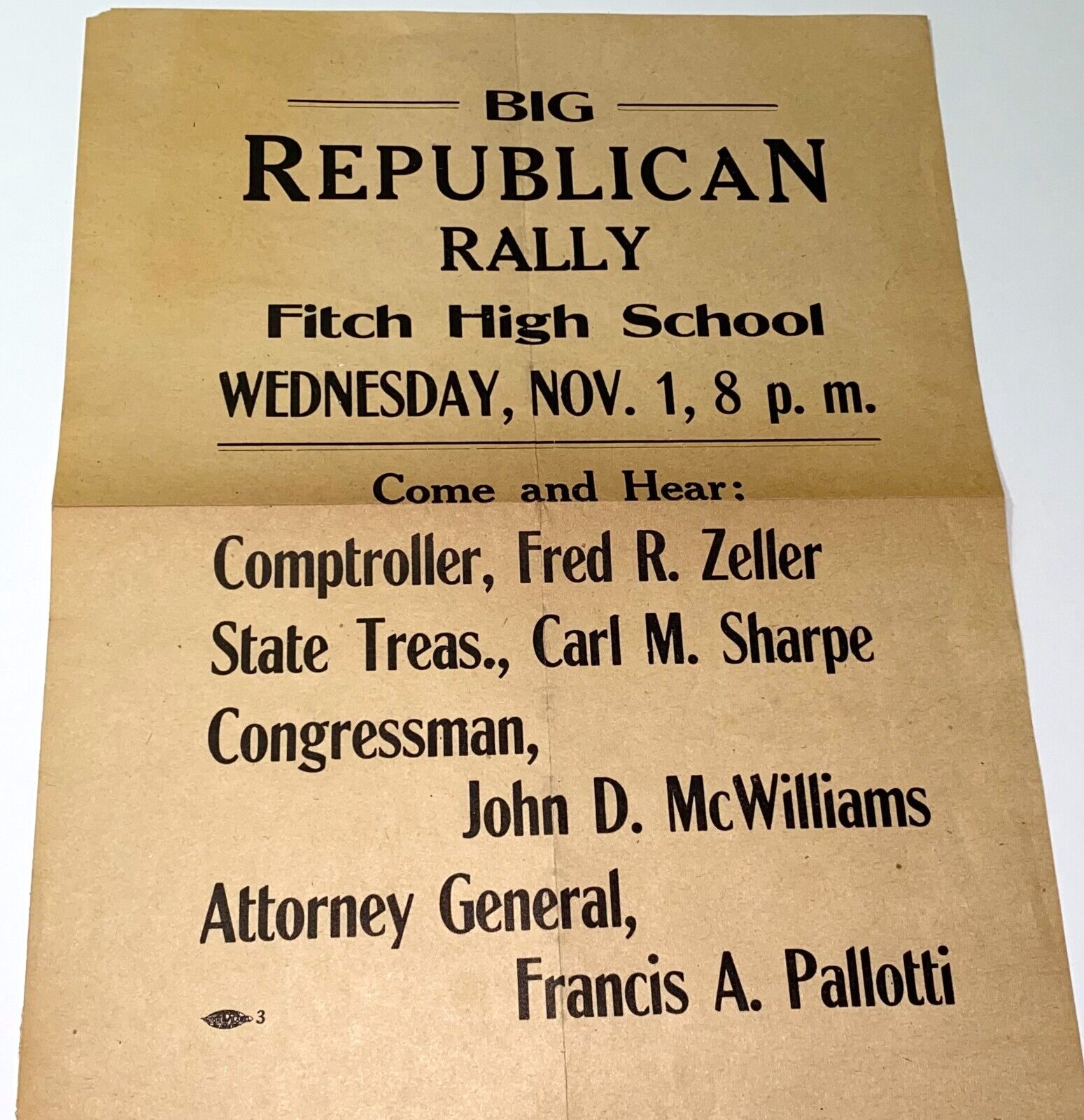 Rare Antique American WWII Republican Rally Connecticut Political Poster 1944