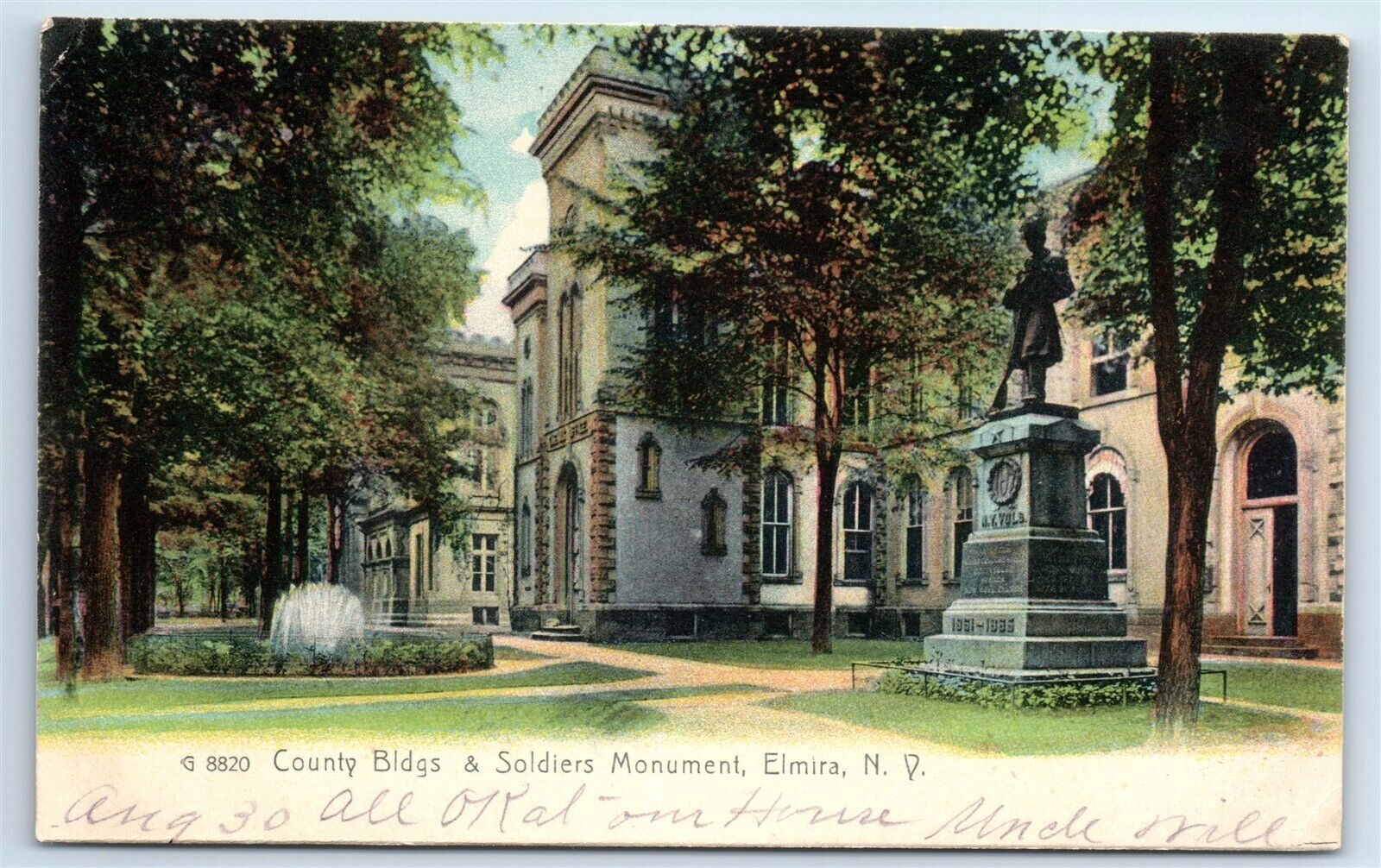 Postcard County Buildings & Soldiers Monument, Elmira NY 1906 H188