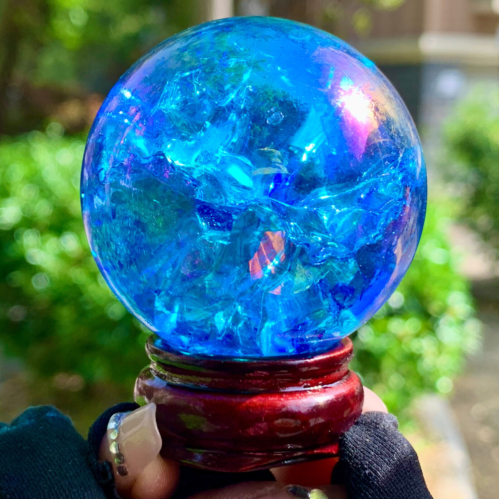 156G Natural Titanium Rainbow Quartz sphere Crystal ball Healing