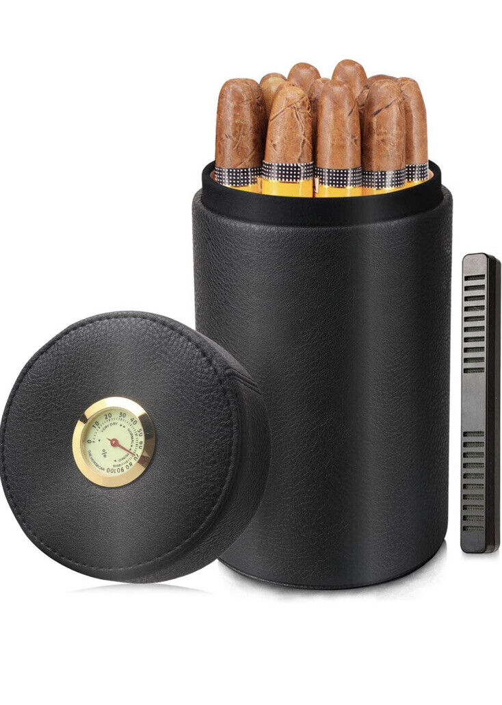 Cigar Humidor Case/Jar,Leather Cedar Wood Cigar Canister Portable for 12-16 Ciga