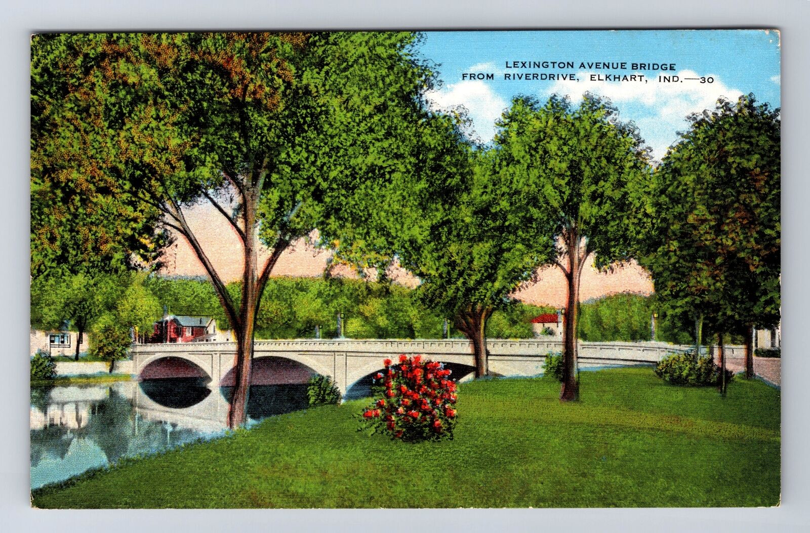 Elkhart IN-Indiana, Riverdrive, Lexington Avenue Bridge, Vintage Postcard