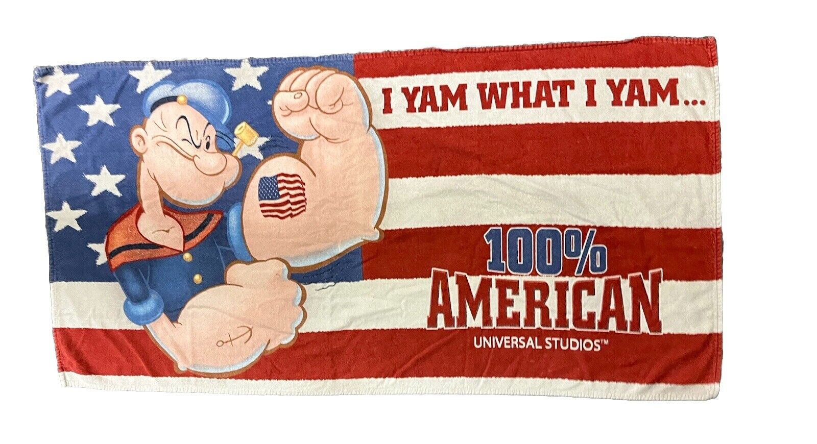 Rare VTG Universal Studios Popeye The Sailor Man Towel I Yam What I Am American