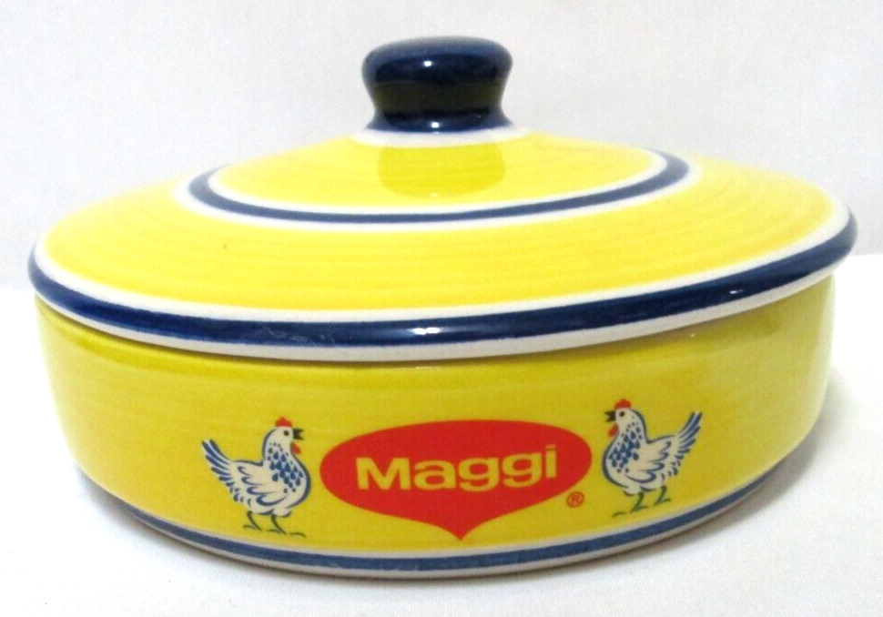 Monhos Maggi Vintage Latino Pottery Bowl Casserole w/ Lid yellow 2\