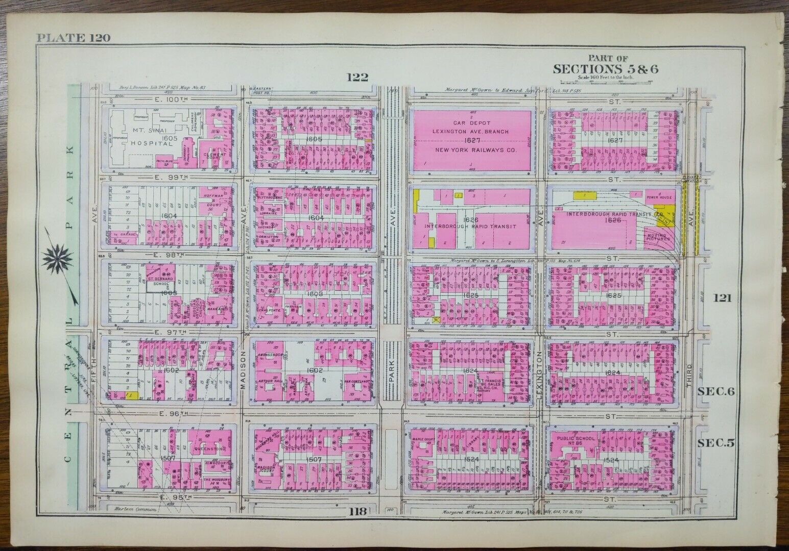 1916 CARNEGIE HILL MOUNT SINAI MANHATTAN NEW YORK CITY NY Street Map E95th-100th