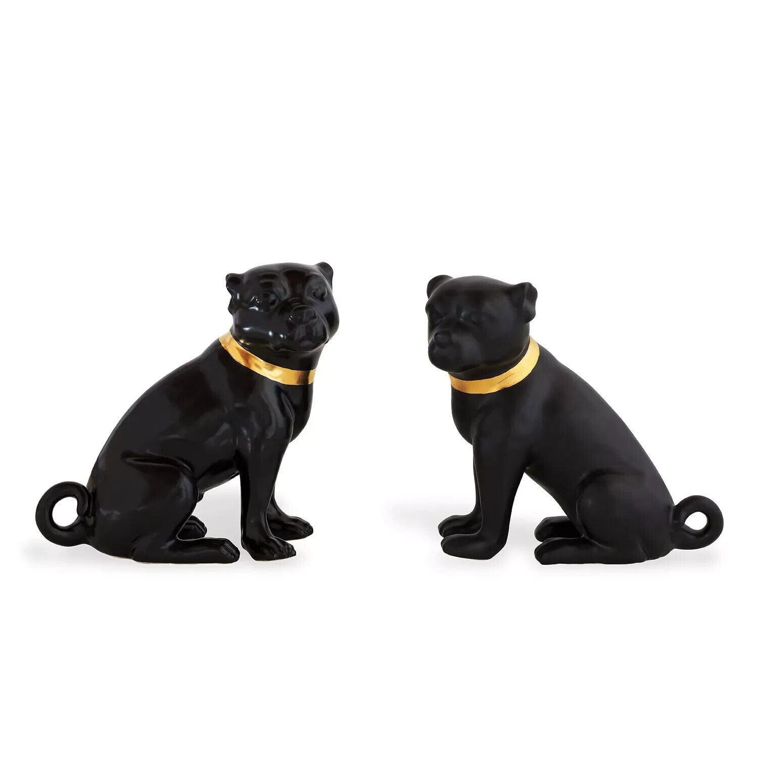 MadCap Cottage Glossy Black & Gold Porcelain CECIL PUG PAIR 5 x 9 x 5 Dog Lovers