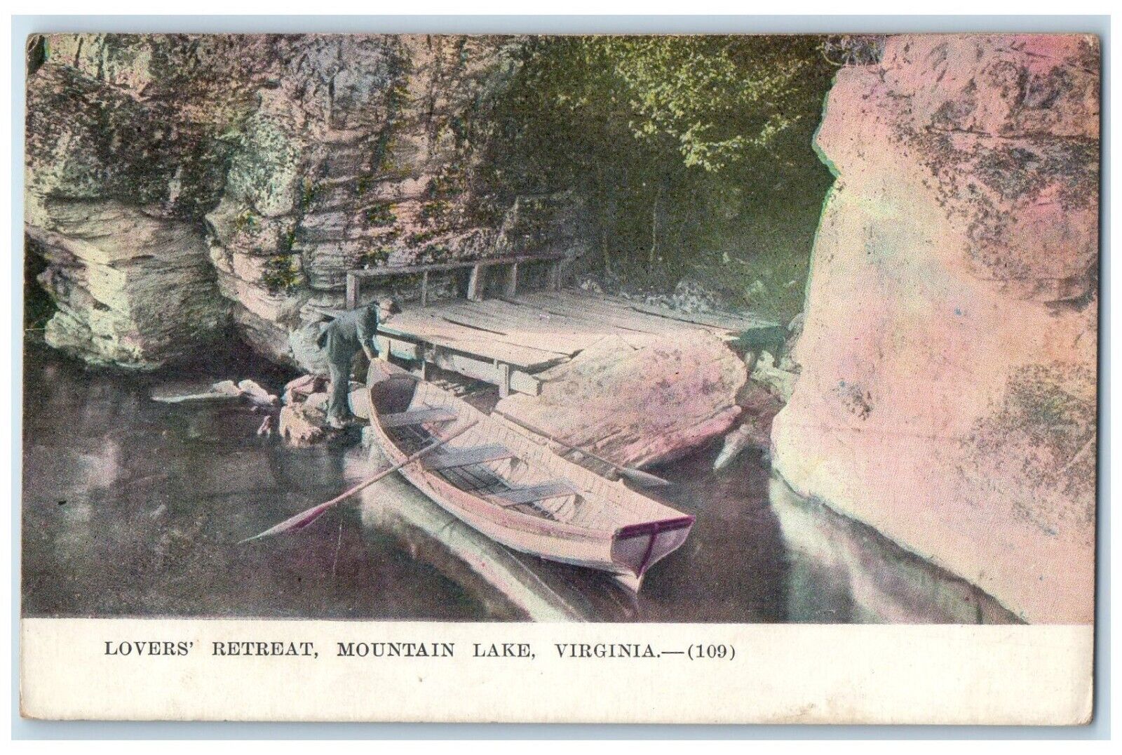 1909 Lover's Retreat Boat Scene Mountain Lake Virginia VA Antique Postcard