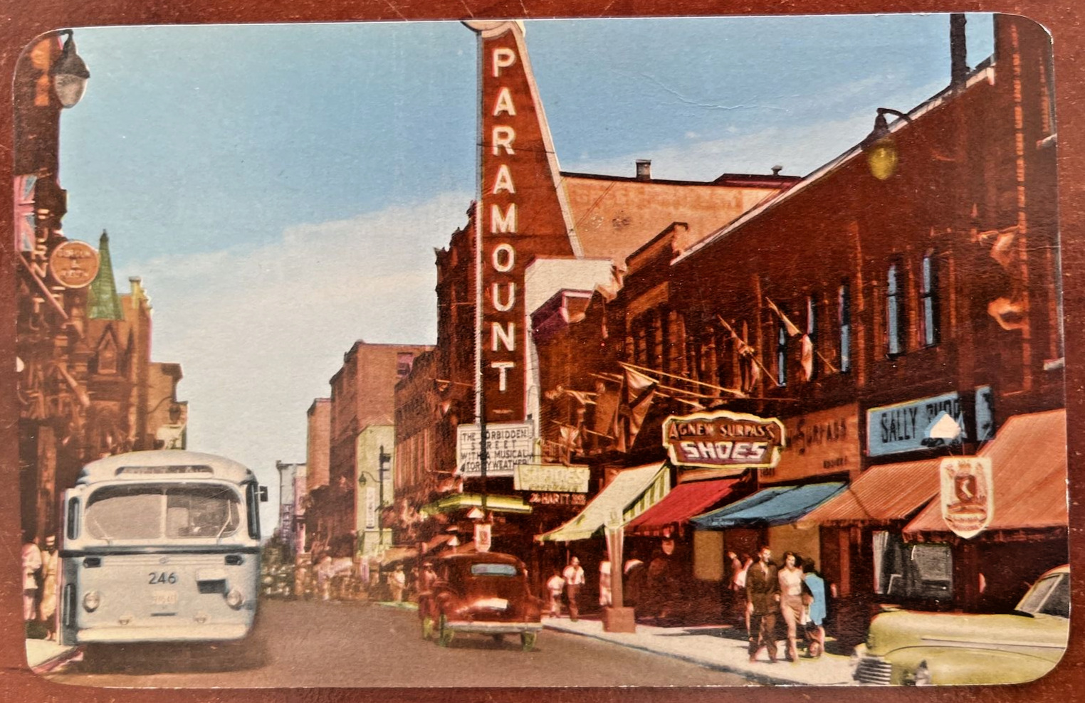 Postcard Barrington Street Halifax Nova Scotia, Canada Streetcar Paramount 1955