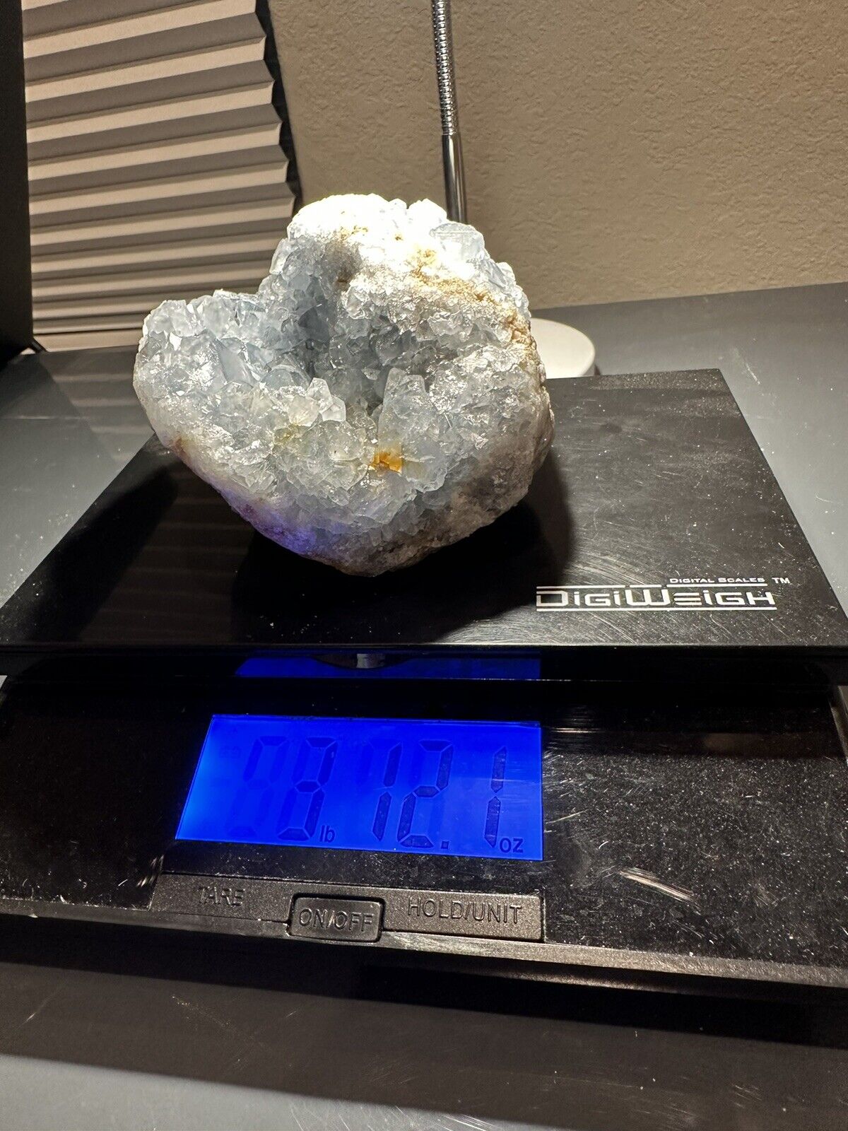 Blue Celestite Crystal Geode Madagascar 3 lb 12 oz 1704 grams 6