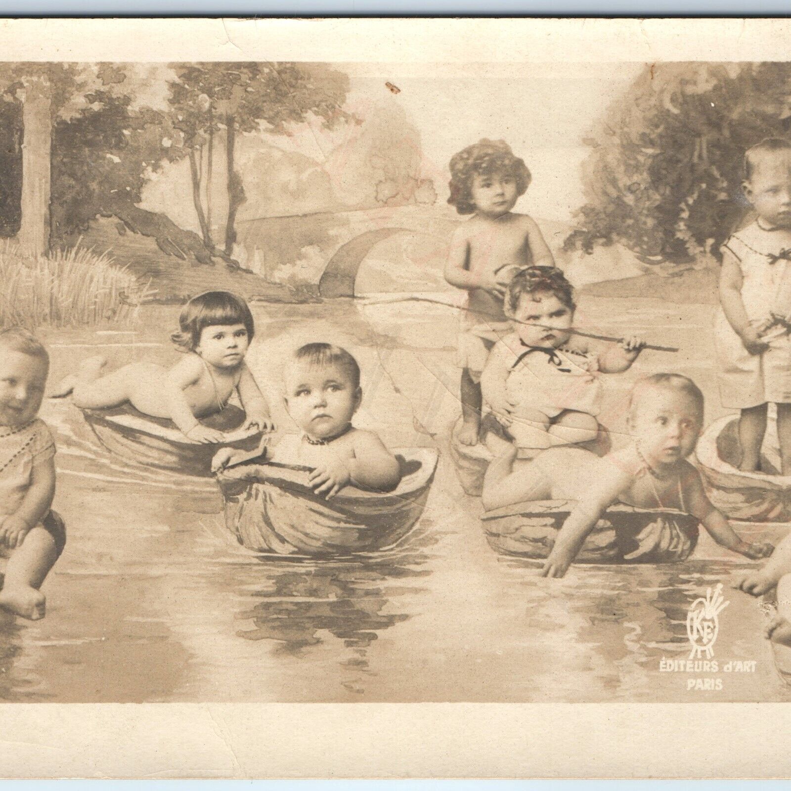 c1910s French Cute Watermelon Babies RPPC Cabbage Patch Kids Orphan Cloning A192
