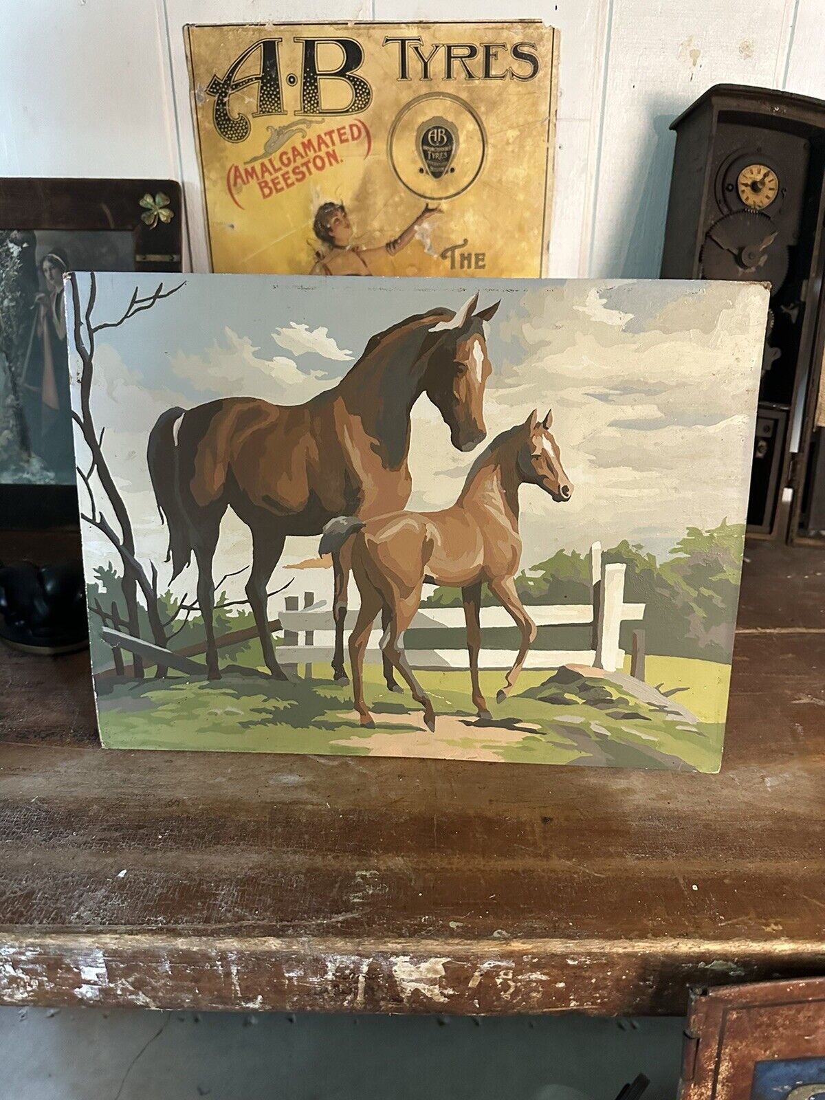 Vtg.Mid-century Modern Paint By Number 🐴 Horse Artwork Farmhouse Country Pony