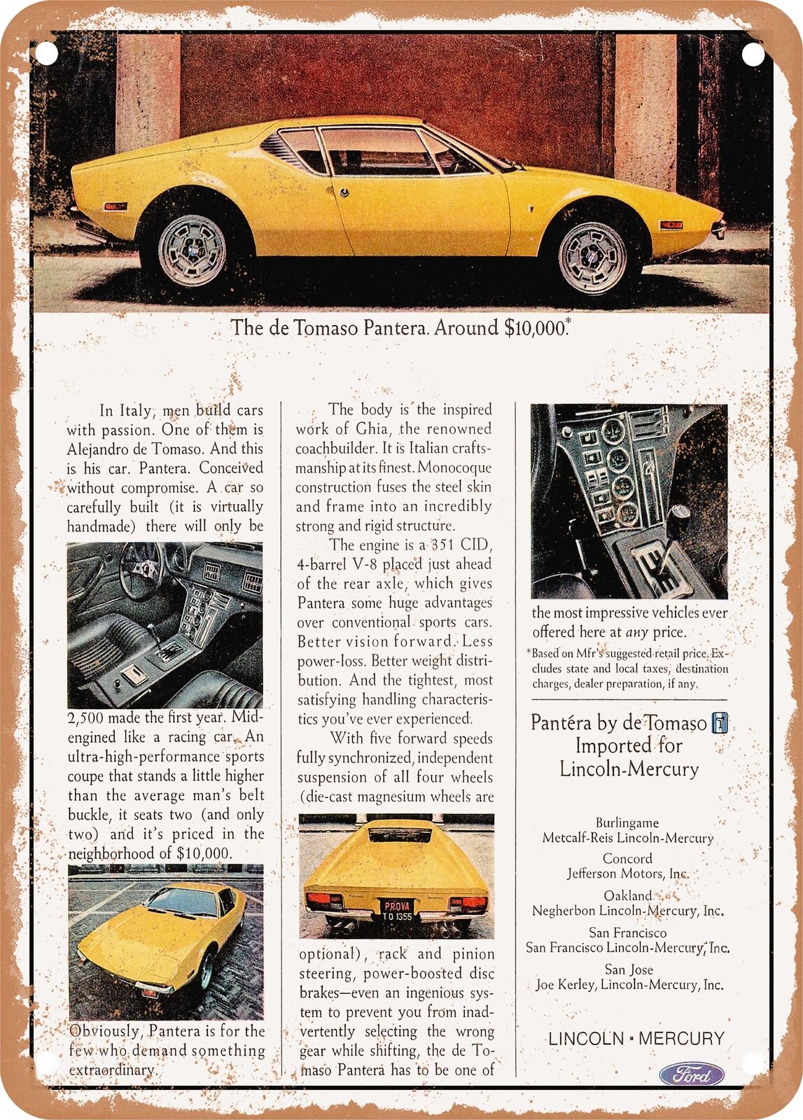 METAL SIGN - 1972 De Tomaso Pantera Vintage Ad