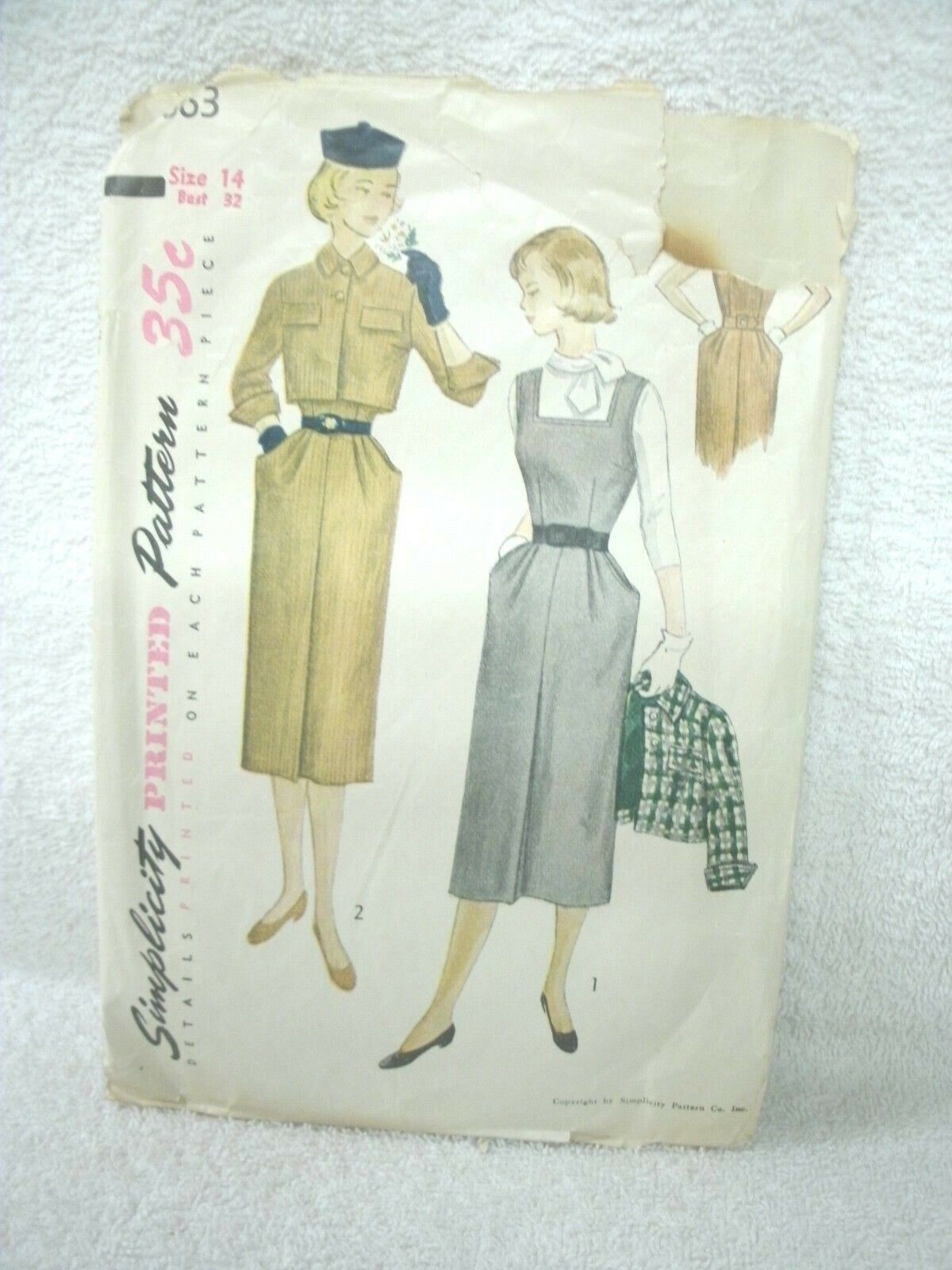 Vtg Simplicity  Pattern--1950's--Teenage Jumper/Dress/Jackt -- Sz 14 -Bust 32
