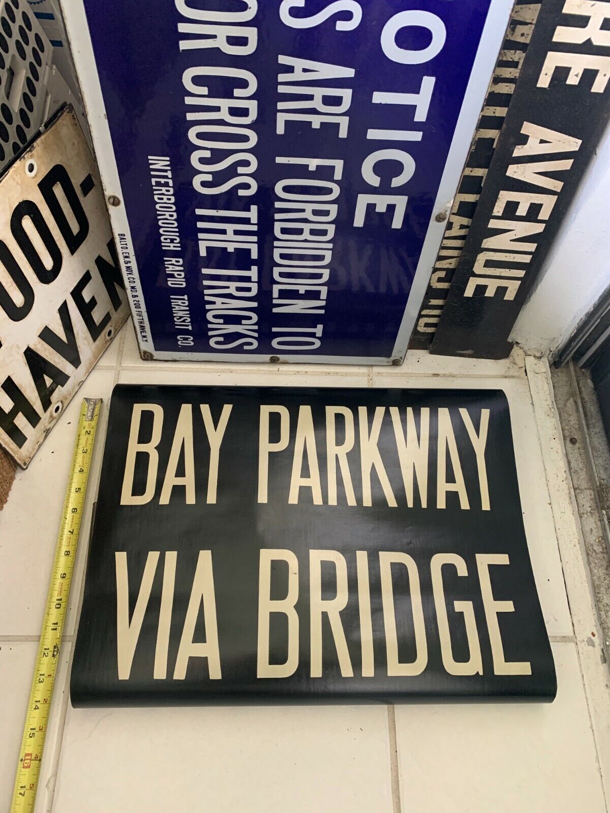 1948 NY NYC BMT SUBWAY ROLL SIGN BAY PARKWAY BRIDGE GRAVESEND MIDWOOD BROOKLYN