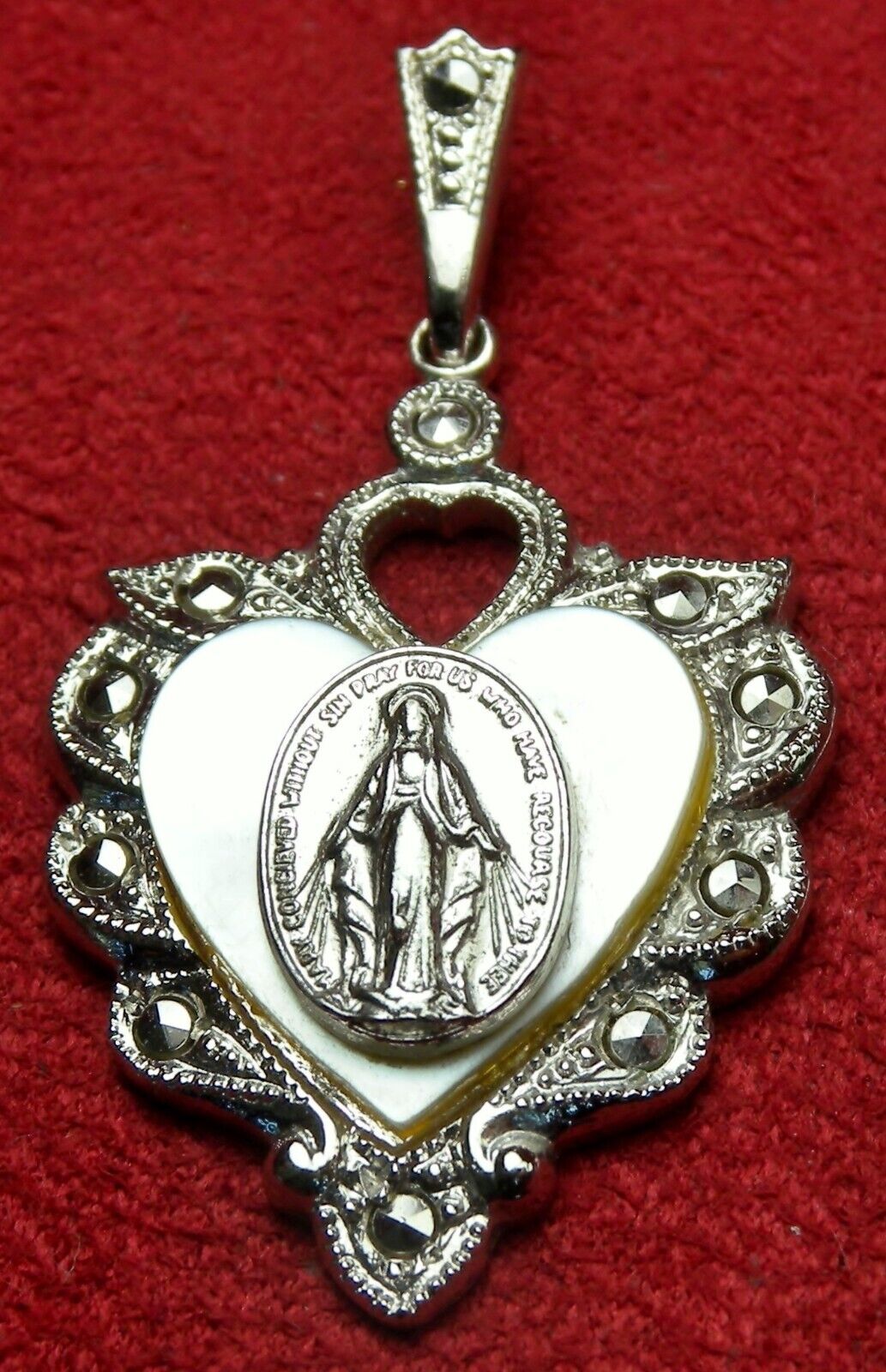 RARE VINTAGE 1930 CATHOLIC MIRACULOUS MEDAL CENTENNIAL STERLING MOTHER PEARL