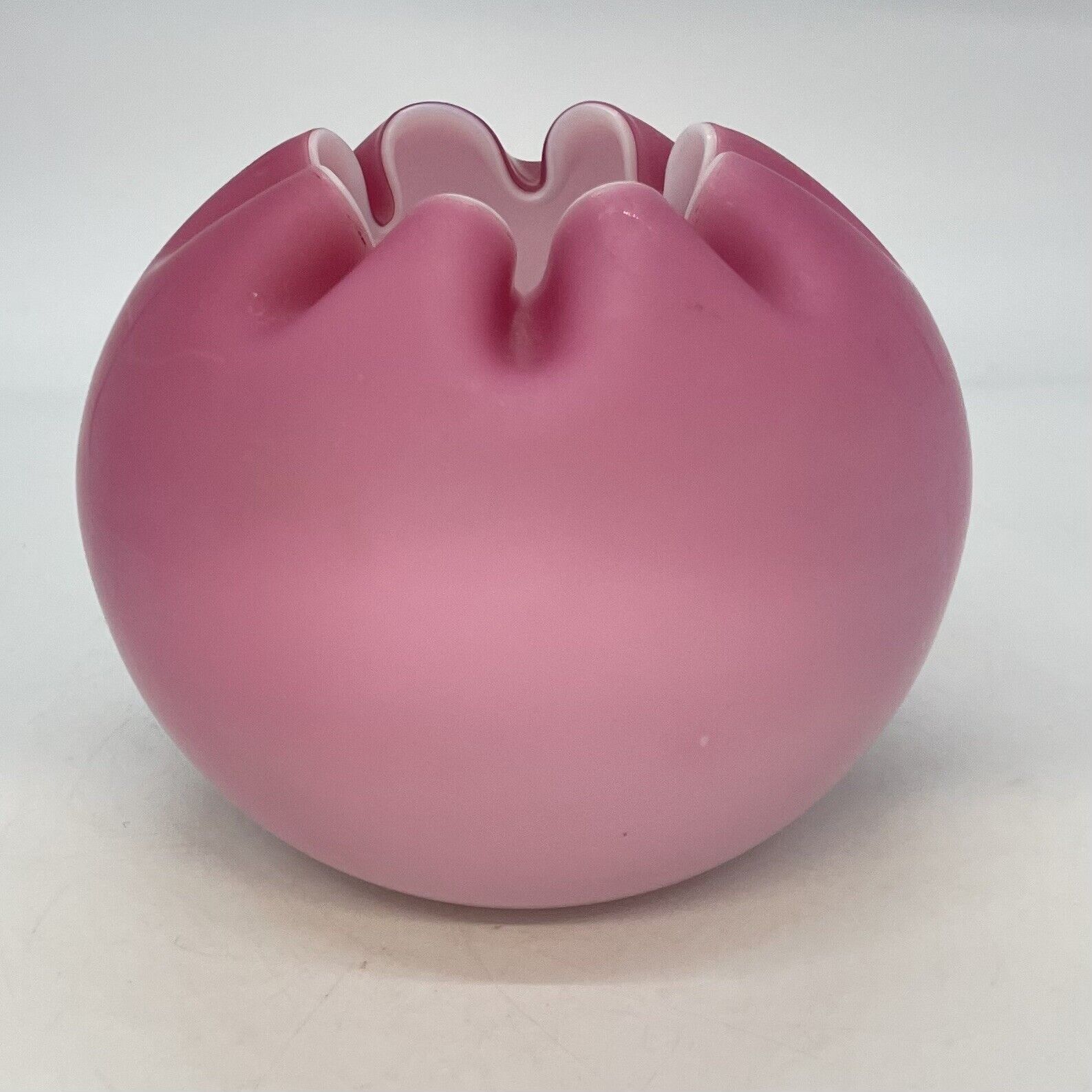 Vintage Fenton Satin Glazed Pink Glass Rose Bowl Vase Hand Blown