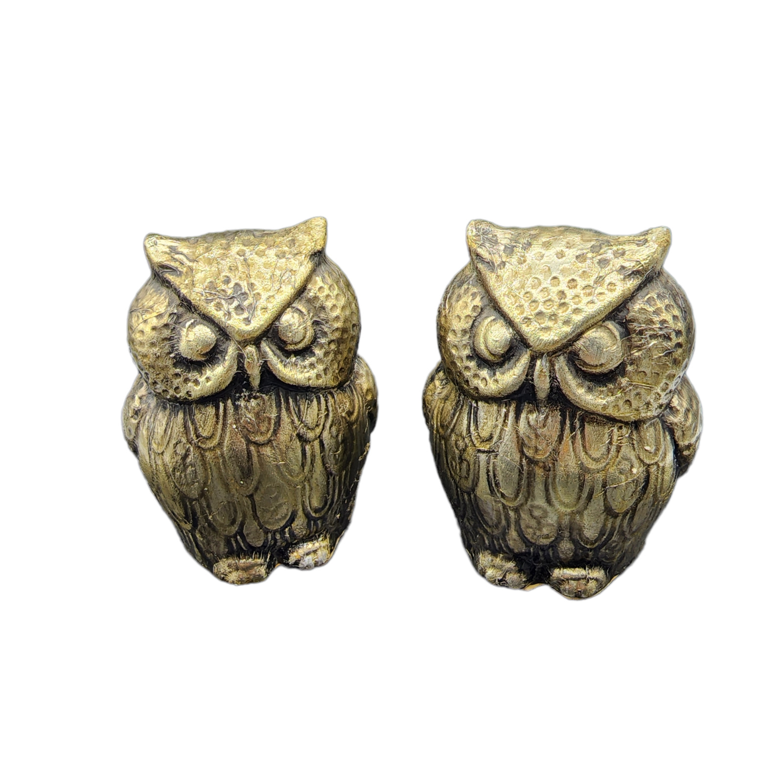 Vintage Ceramic Owl Figurine Metallic Gold Foil Boho Kitschy MCM Set of 2
