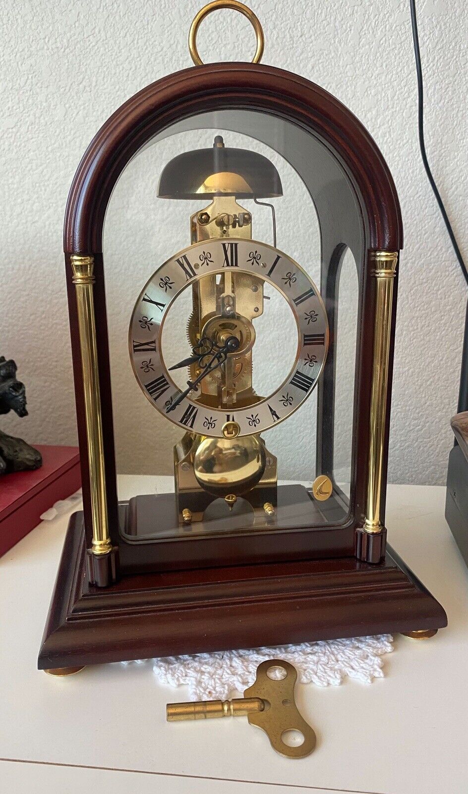 Franz Hermle Germany Skeleton Mantle Clock 791-081 WORKING And Key Include.