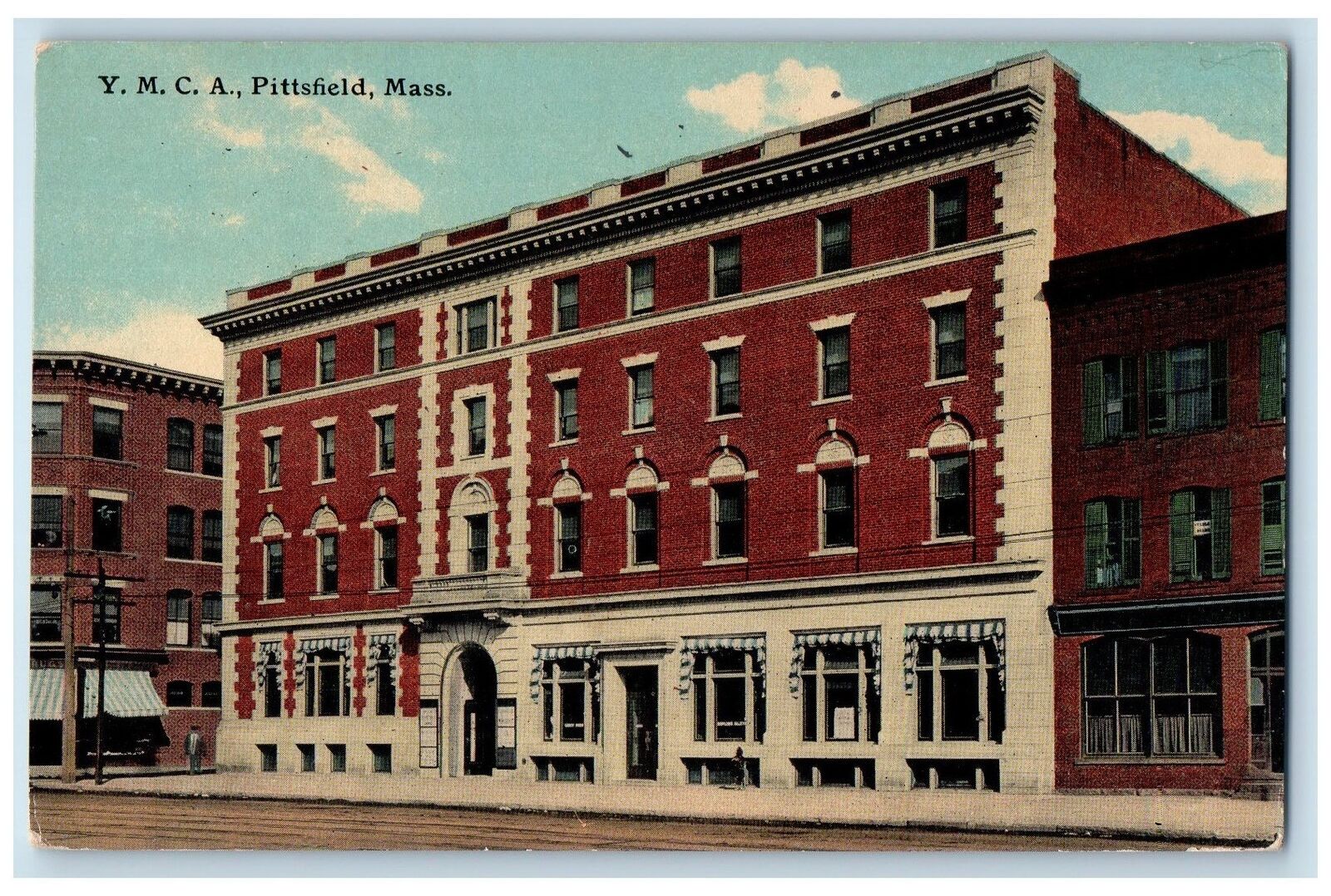 c1950's YMCA Building View Dirt Road Street Pittsfield Massachusetts MA Postcard