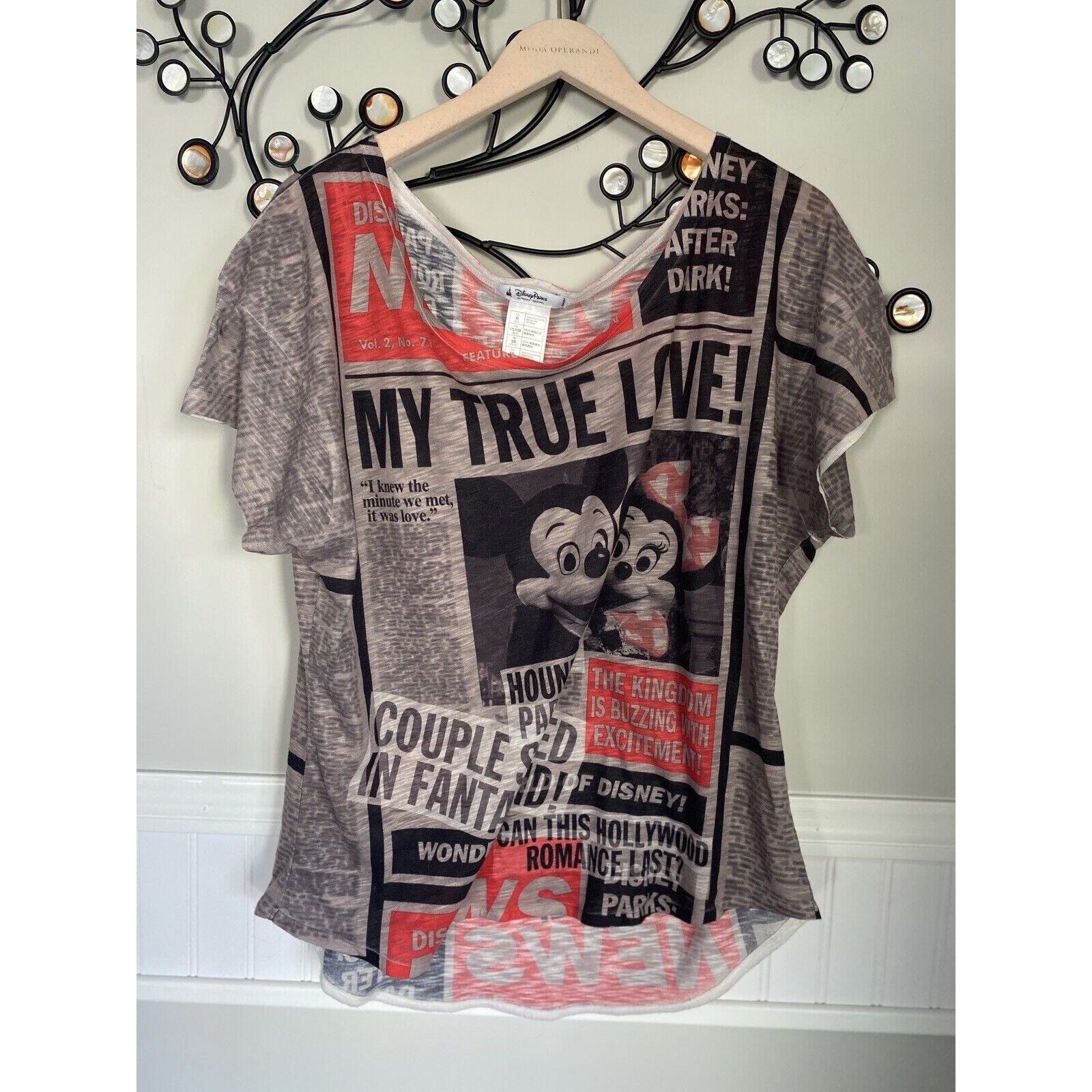 Disney Parks Mickey Minnie Newspaper Print Women's My True Love T Shirt Size XL