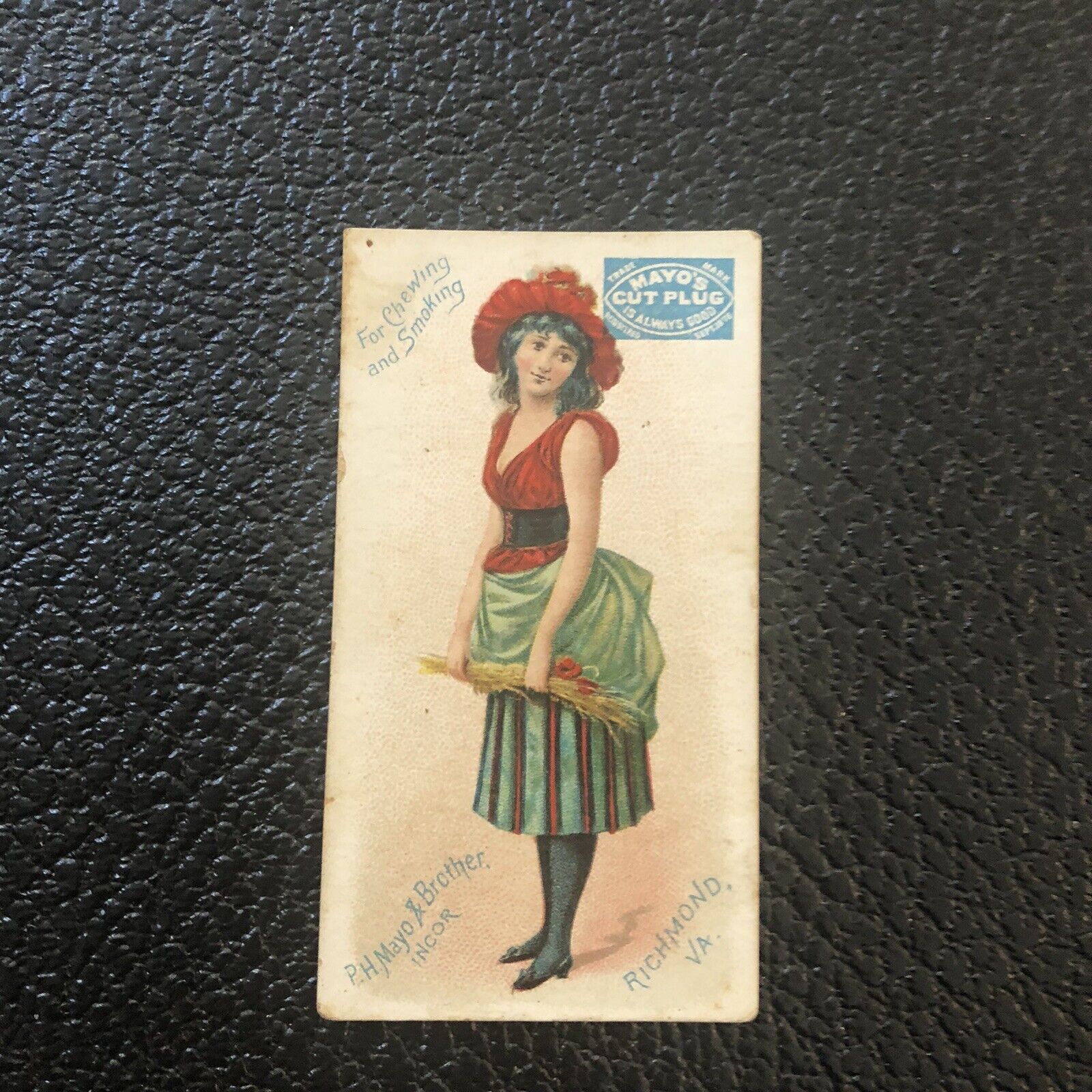1888 Mayo's Cut Plug Tobacco ACTRESSES Lady In Red And Green Dress Victorian