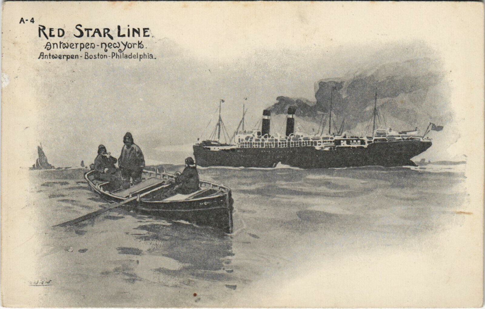 PC ADVERTISING, RED STAR LINE, POSTER TYPE, Vintage LITHO Postcard (b28118)